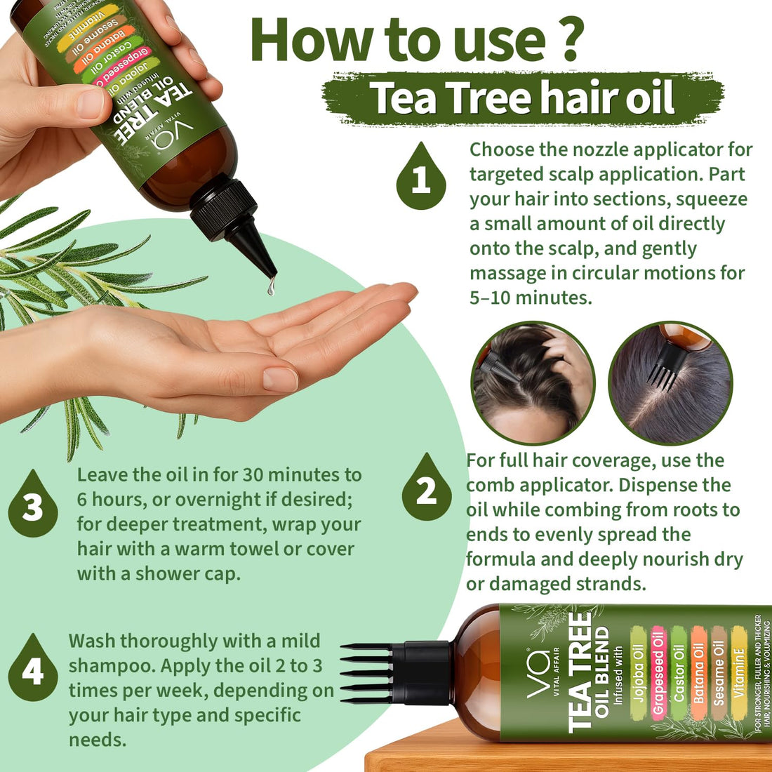 VITAL AFFAIR Blend Of Pure Rosemary Oil For Hair Growth With Castor, Batana, Jojoba Oil-Infused With Biotin & Vitamin E-Blend of Effective Hair Oils for Hair Growth-Strengthening Treatment 6 Fl Oz Halalzen