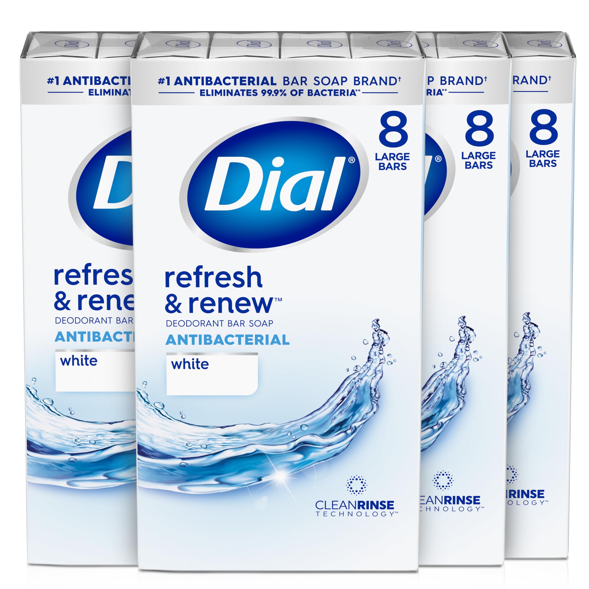 Dial Antibacterial Deodorant Bar Soap, Advanced Clean Gold, 4 Oz, 32 Bars, Round the Clock Odor Protection, Dermatologist Tested, With Clean Rinse Technology