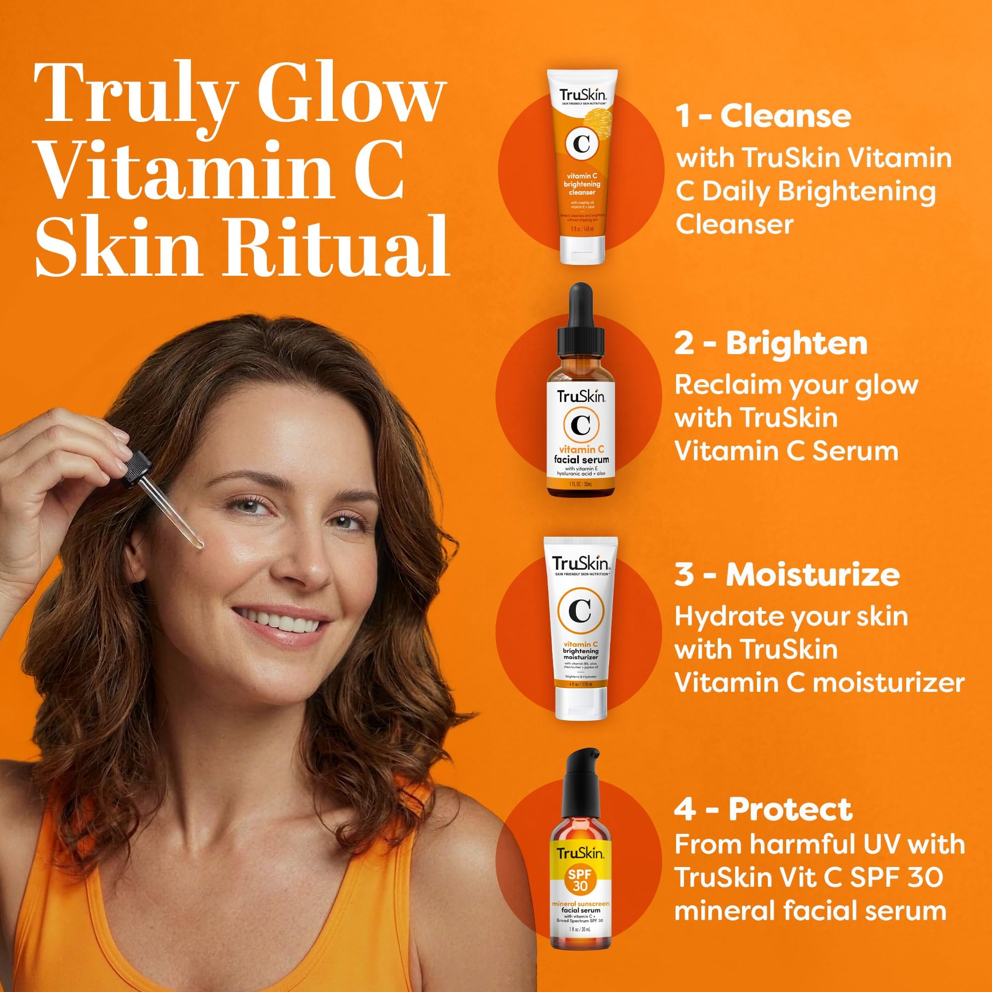 TruSkin Vitamin C Serum for Face – Anti Aging Face Serum with Vitamin C, Hyaluronic Acid, Vitamin E – Brightening Serum for Dark Spots, Even Skin Tone, Eye Area, Fine Lines & Wrinkles, 1 Fl Oz 30ml