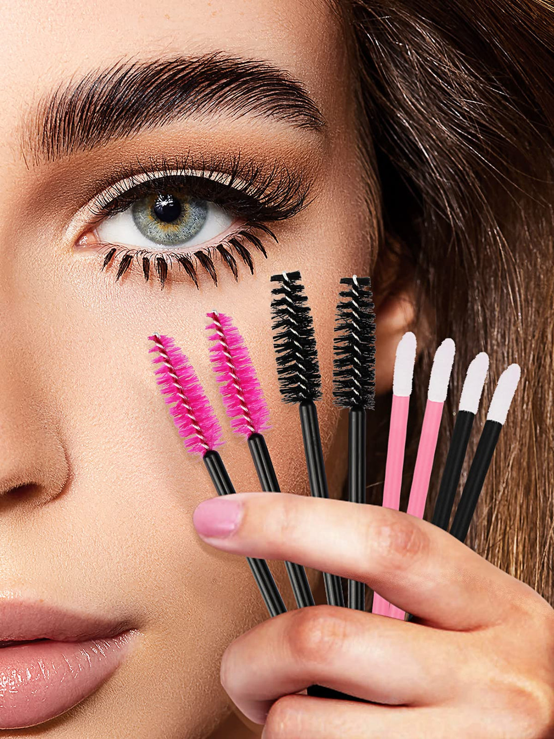 Yokilly 300PCS Disposable Mascara Wands Lip Wands Set,100Pcs Eyelash Brush/100Pcs Lip Brush/100PCS Micro Brushes,Makeup Tool Kit with Organizer Box Halalzen