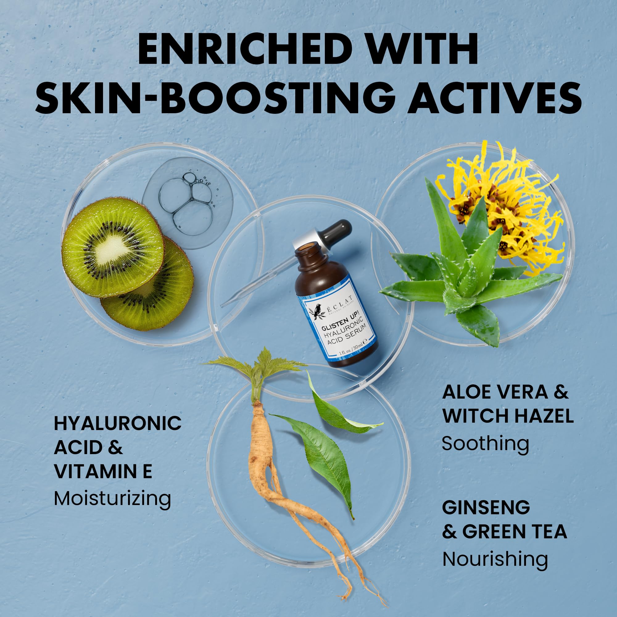 Eclat Skincare Hyaluronic Acid Serum for Face – 2.5% Hyaluronic Acid + 3% B5, Vitamin C & E - Hydrating Anti Aging & Anti Wrinkle Face Serum - Moisturizing & Plumping Formula for Smooth Skin 30 ml