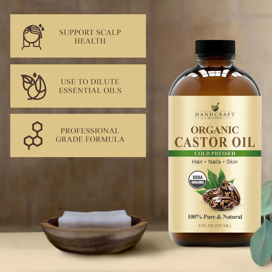 Handcraft Blends Castor Oil with Rosemary and Peppermint Oil 118 ml | 100% Pure and Natural | Premium Grade Carrier Oil | Hair, Eyelashes and Eyebrows | Hair and Body