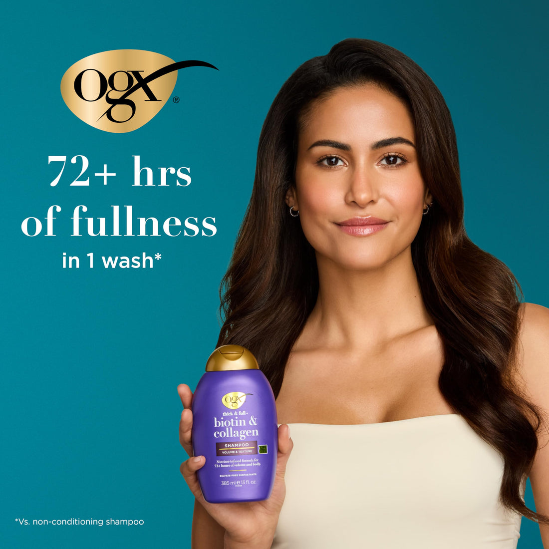 OGX Biotin and Collagen Volumising Hair Shampoo, Thick and Full, with Vitamin B7 Biotin, and Collagen, for Fine Hair, Sulfate Free Surfactants, 385ml