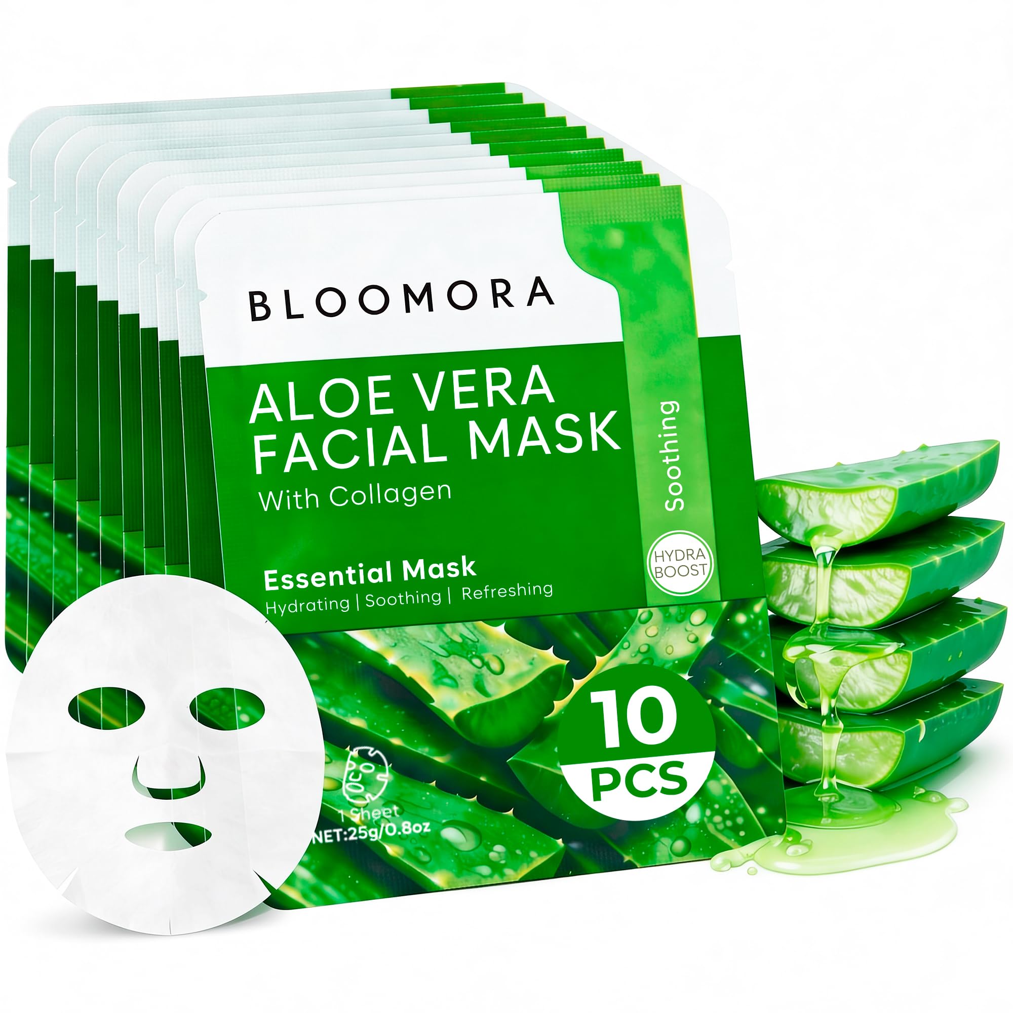 10 Pack Mixed Face Mask Set with Collagen – Hydrating Sheet Mask Skincare Set for Radiant, Fresh & Nourished Skin, Moisturising Facial Masks for Women & Men