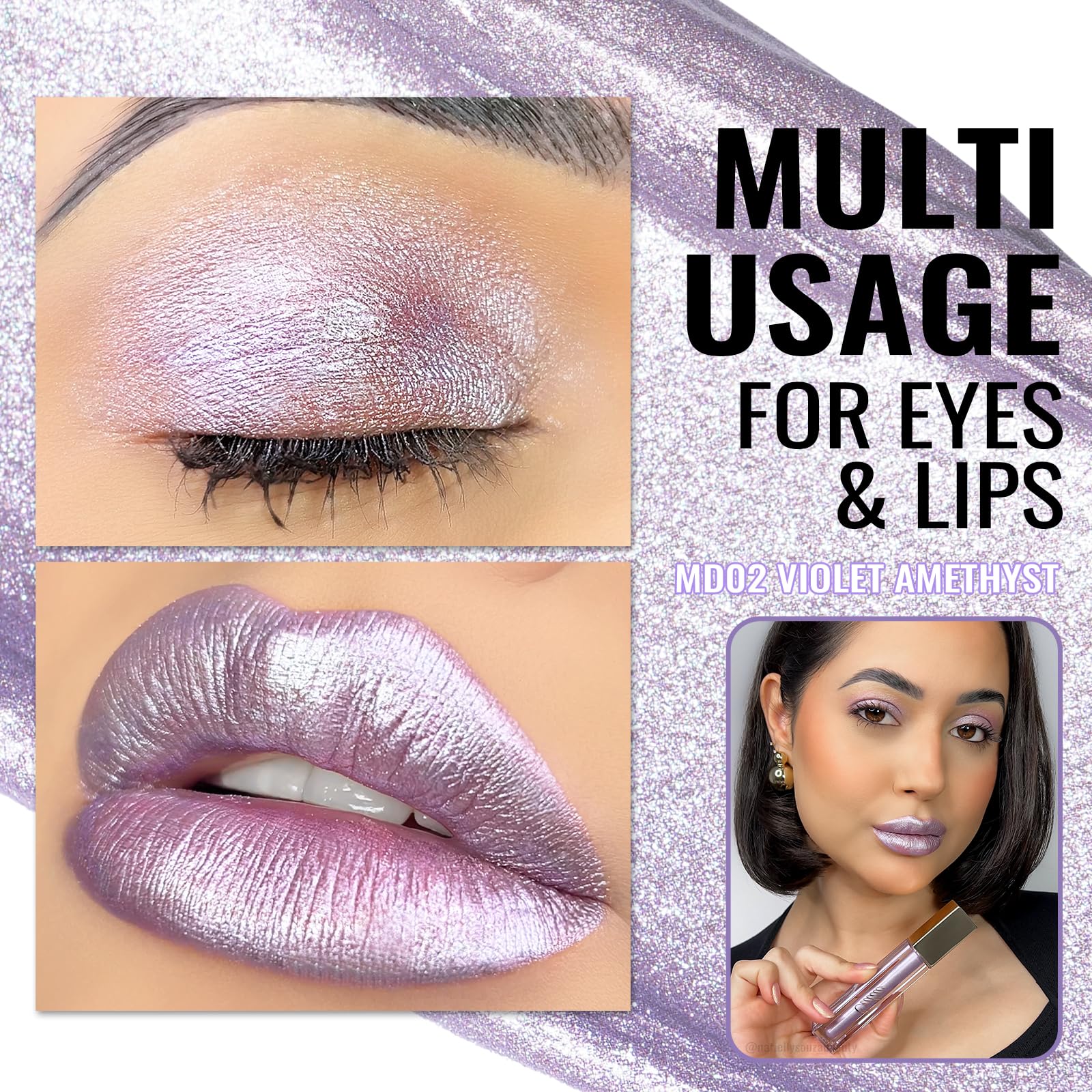 Oulac Metallic Diamond Shine Liquid Lip Gloss - Glitter Glossy for Lip & Eye, Long Lasting 24H + & Waterproof, Lightweight Lip Stain, 3D Metallic Finish, No Transfer, Vegan, 4.5ml,MD05 Loose Control Halalzen