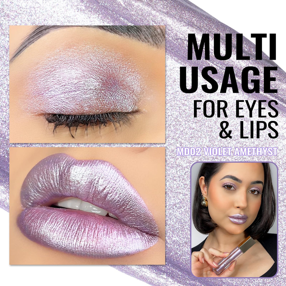 Oulac Metallic Diamond Shine Liquid Lip Gloss - Glitter Glossy for Lip & Eye, Long Lasting 24H + & Waterproof, Lightweight Lip Stain, 3D Metallic Finish, No Transfer, Vegan, 4.5ml,MD05 Loose Control Halalzen