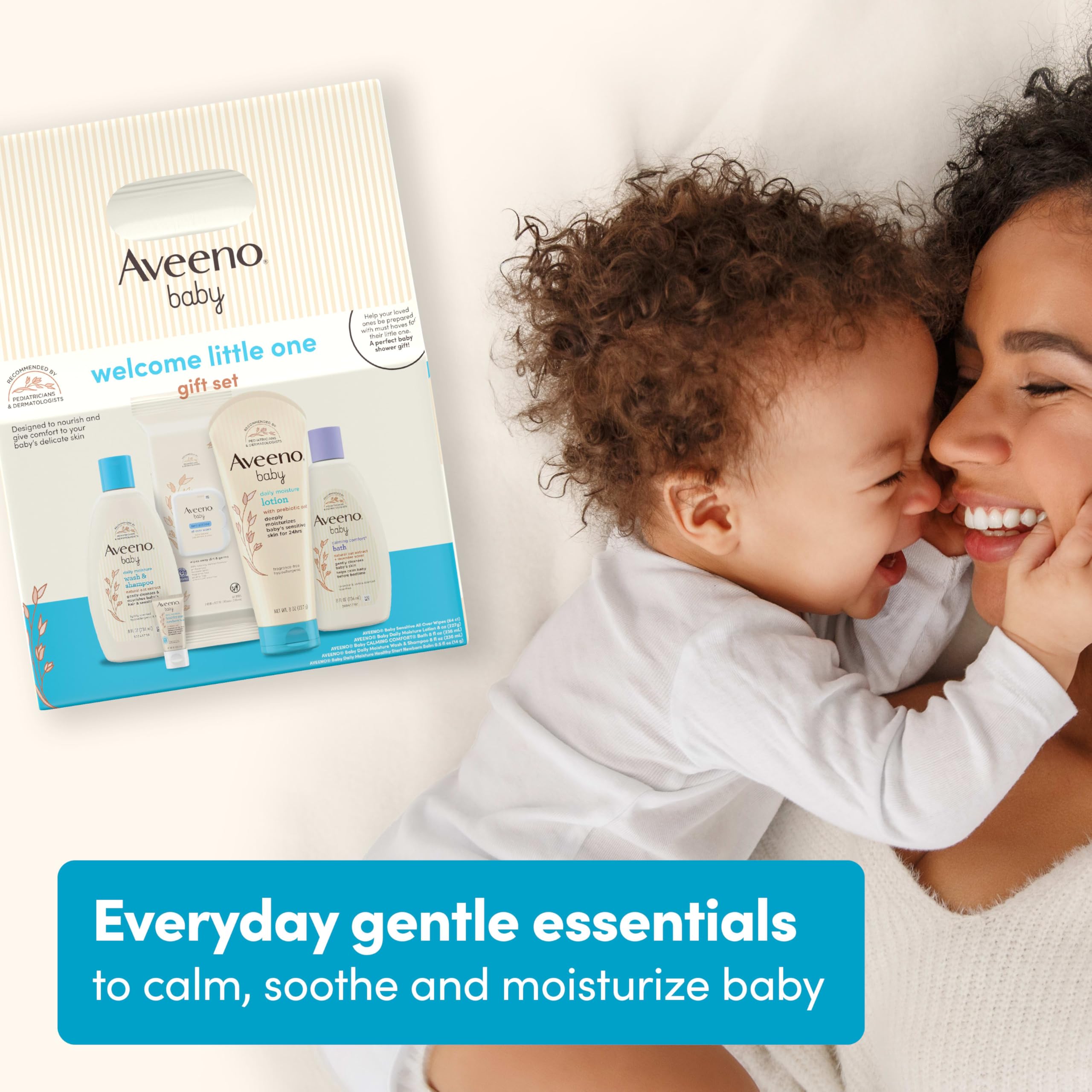 Aveeno Baby Welcome Little One Gift Set, Skincare Set with Nourishing Body Wash & Shampoo, Calming Bath Wash, All Over Wipes, Daily Moisturizing Lotion, & Balm, 5 Items Halalzen