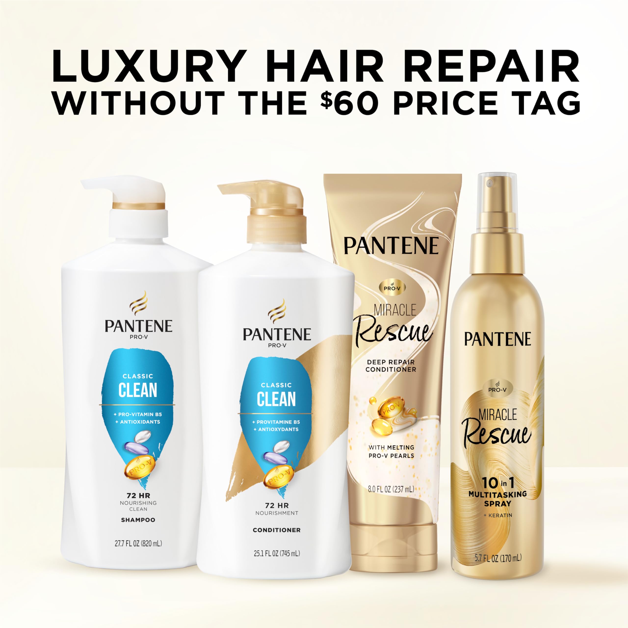 Pantene Shampoo & Conditioner Set, Daily Moisture Renewal - Pro-V Nutrients for Dry, Color-Treated, Straight to Curly Hair, 72-Hour Hydration & Softness, 52.8 Oz Total + Miracle Rescue Shot (0.5 Oz) Halalzen