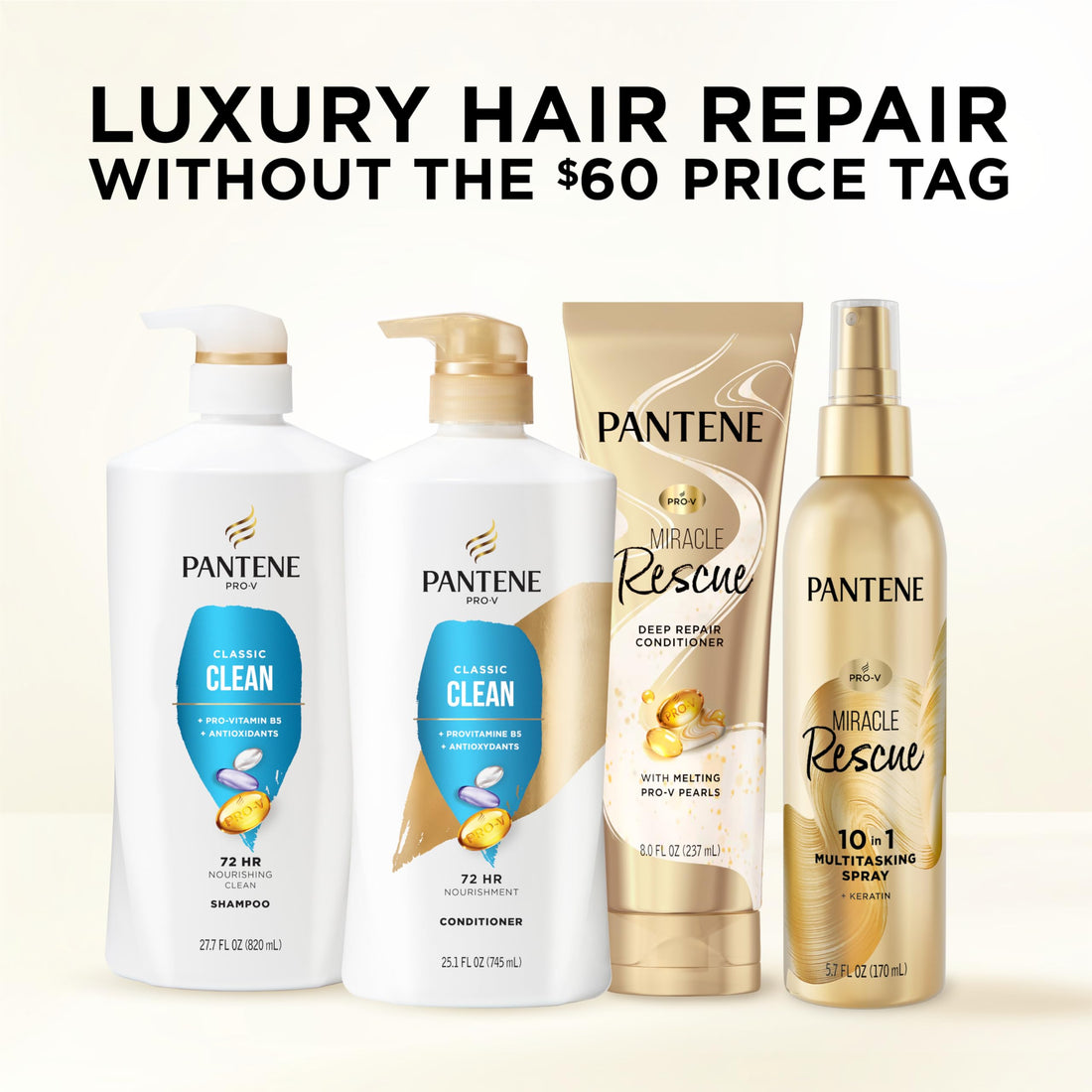 Pantene Shampoo & Conditioner Set, Daily Moisture Renewal - Pro-V Nutrients for Dry, Color-Treated, Straight to Curly Hair, 72-Hour Hydration & Softness, 52.8 Oz Total + Miracle Rescue Shot (0.5 Oz) Halalzen