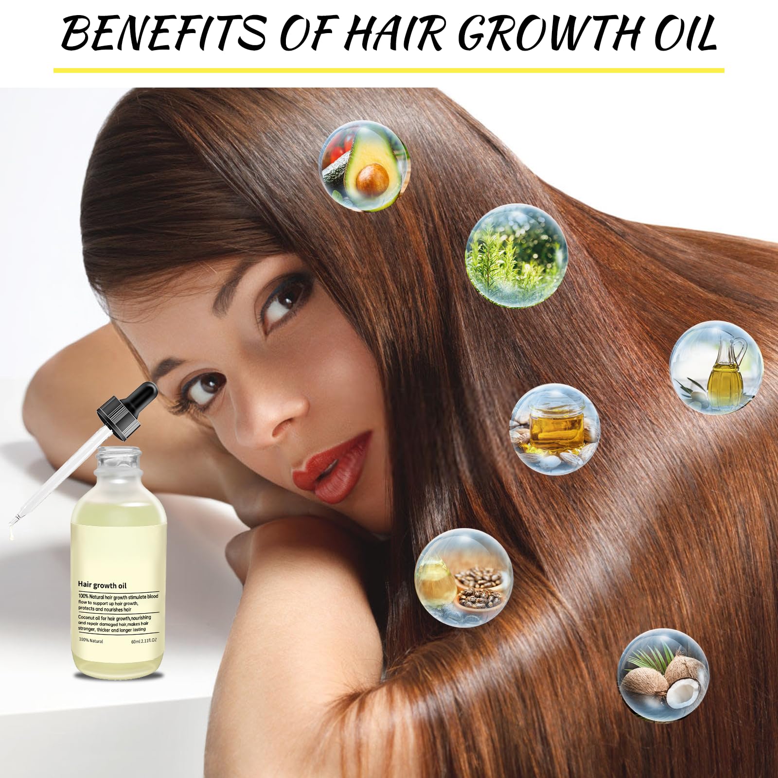 Veganic Hair Oil,100% Natural Growth With Caffeine,Biotin,Coconut,Macadamia,Rosemary and Castor for Growth,Thickening Hair Mask & Loss Treatment,60ml
