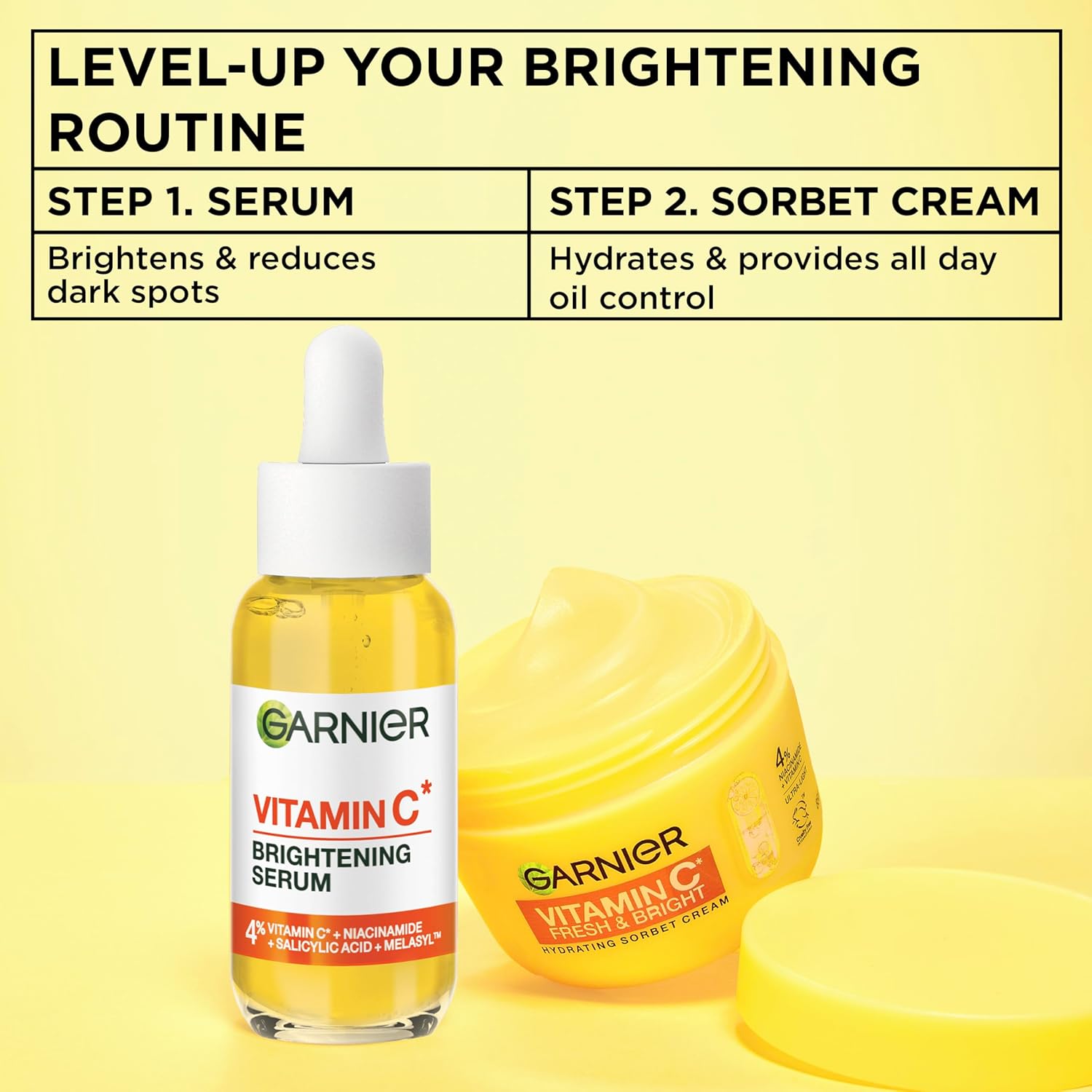 Garnier Vitamin C Serum for Face, Brightening Serum with 4% Vitamin C + Niacinamide + Salicylic Acid, Dark Spot Reducer & Evens Skin Tone, Suitable for Sensitive Skin, 30ml