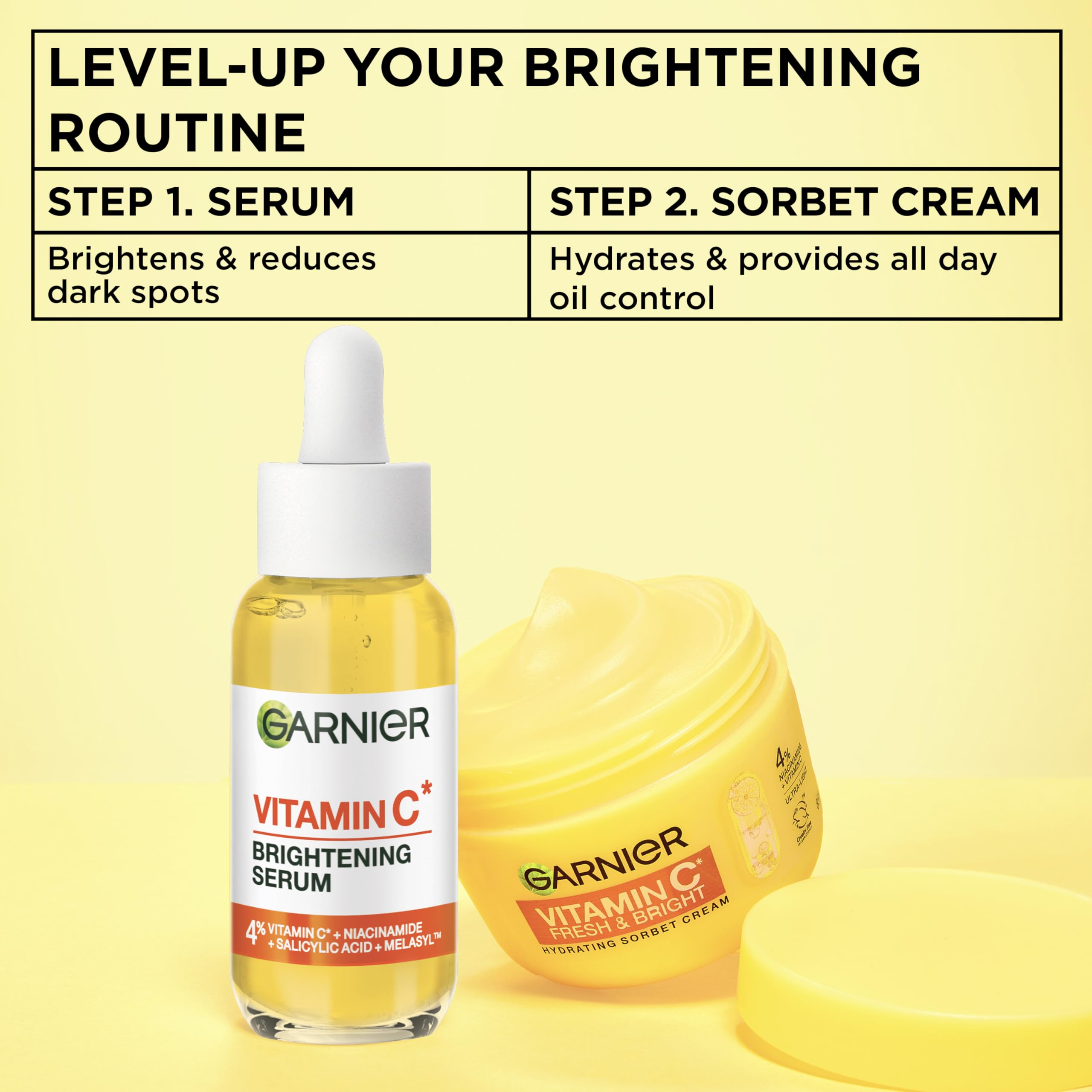 Garnier Vitamin C Serum for Face, Brightening Serum with 4% Vitamin C + Niacinamide + Salicylic Acid, Dark Spot Reducer and Evens Skin Tone, Suitable for Sensitive Skin, 30ml