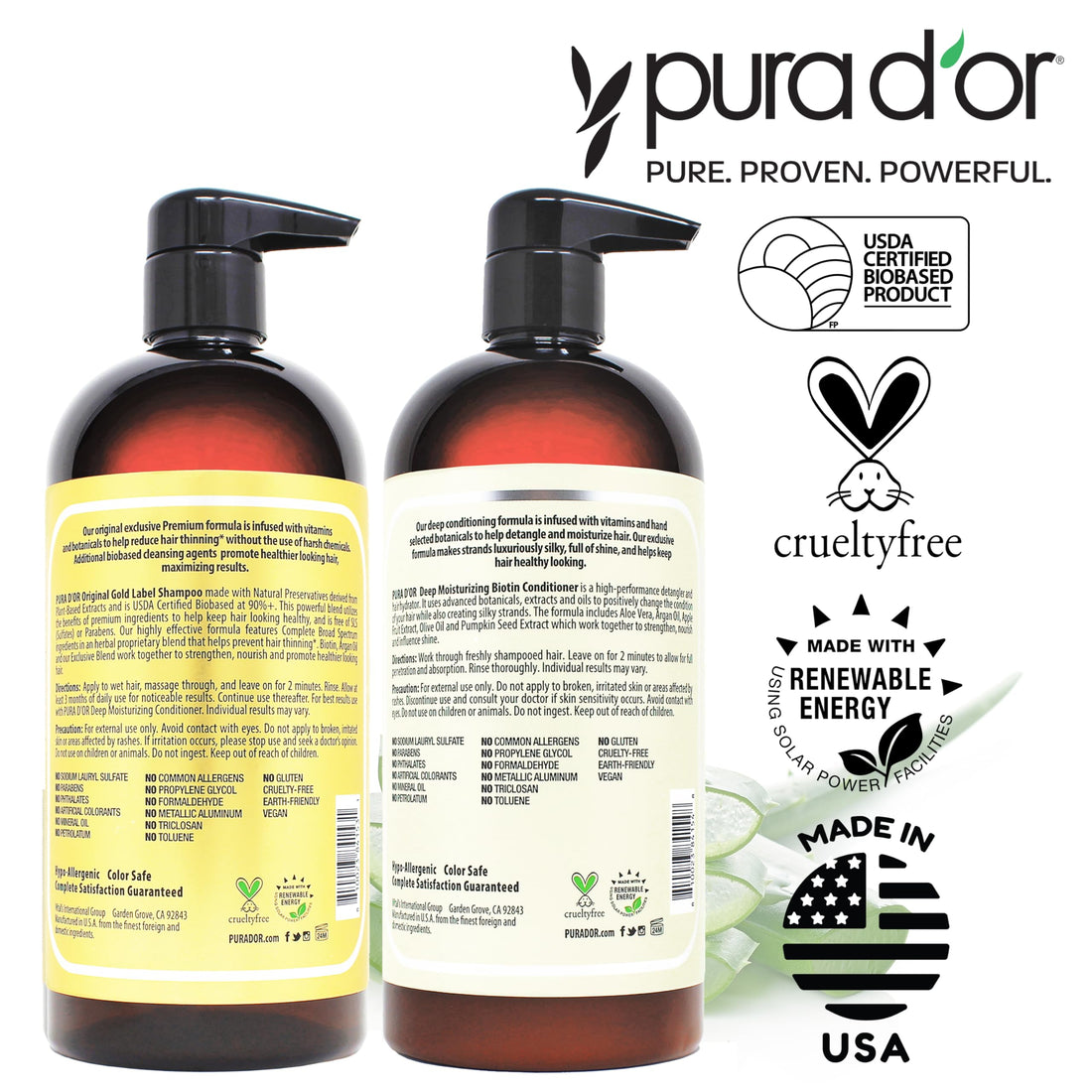 PURA D'OR Anti-Thinning Biotin Shampoo and Conditioner Natural Earthy Scent, CLINICALLY TESTED Effective Results, Herbal Blend Thickening Products For Women & Men, Original Gold Label Set, 16oz x2 | Deep Moisturizing, Conditioner, CLINICALLY TESTED, Effec Halalzen