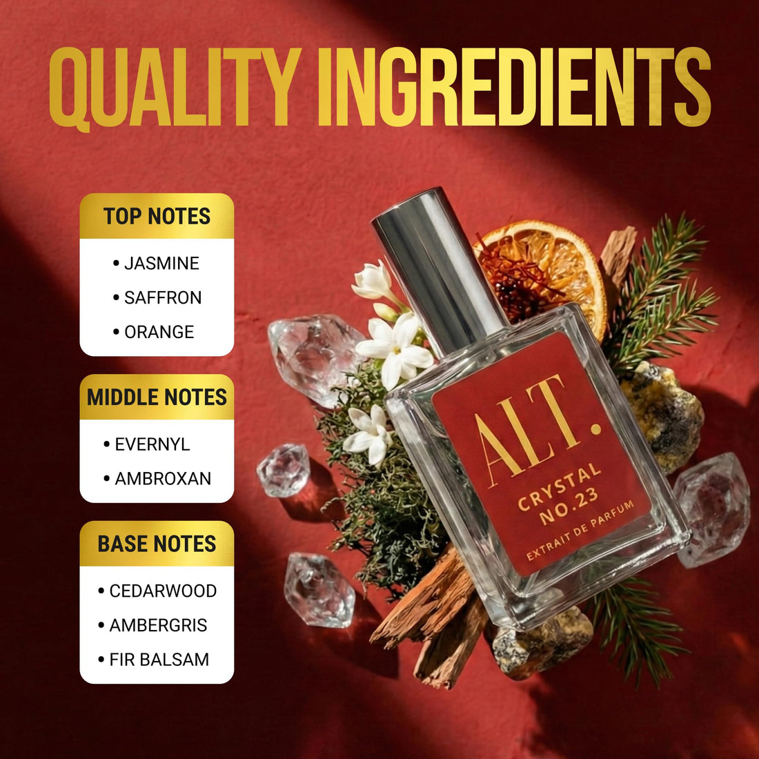 ALT. FRAGRANCES Crystal No. 23 – Inspired by Baccarat Rouge 540, Unisex Perfume, Extrait de Parfum, Long Lasting Perfume for Men & Women with Jasmine, Amberwood & Cedar Notes, 60ml