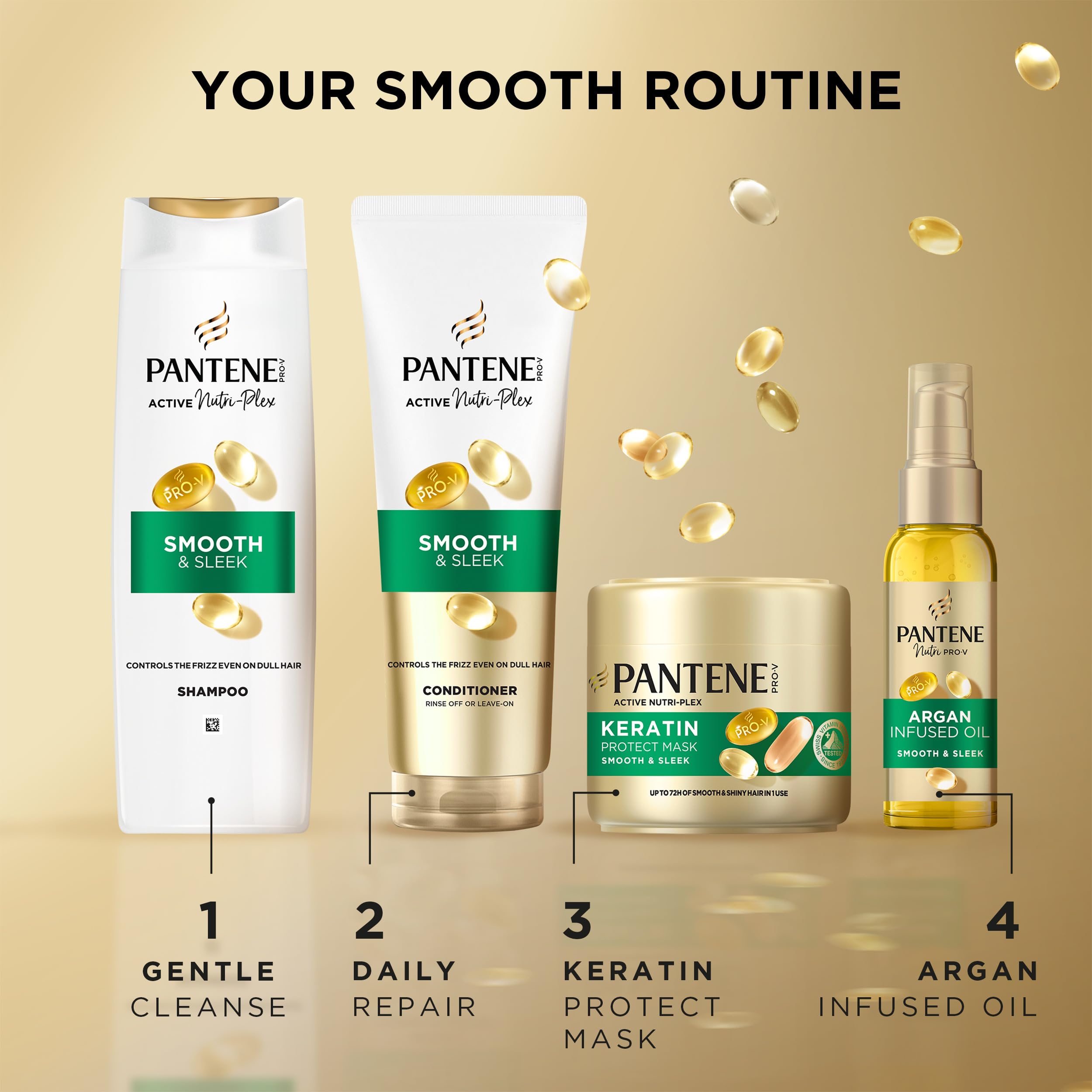 Pantene Pro-V Smooth & Sleek Argan Infused Hair Oil 100ml for Frizzy, Dull Hair, Daily Leave In Nourishing Oil, Tames Frizz, Makes Hair Silky Smooth and Enhances Shine, With Pro-V Nutrients