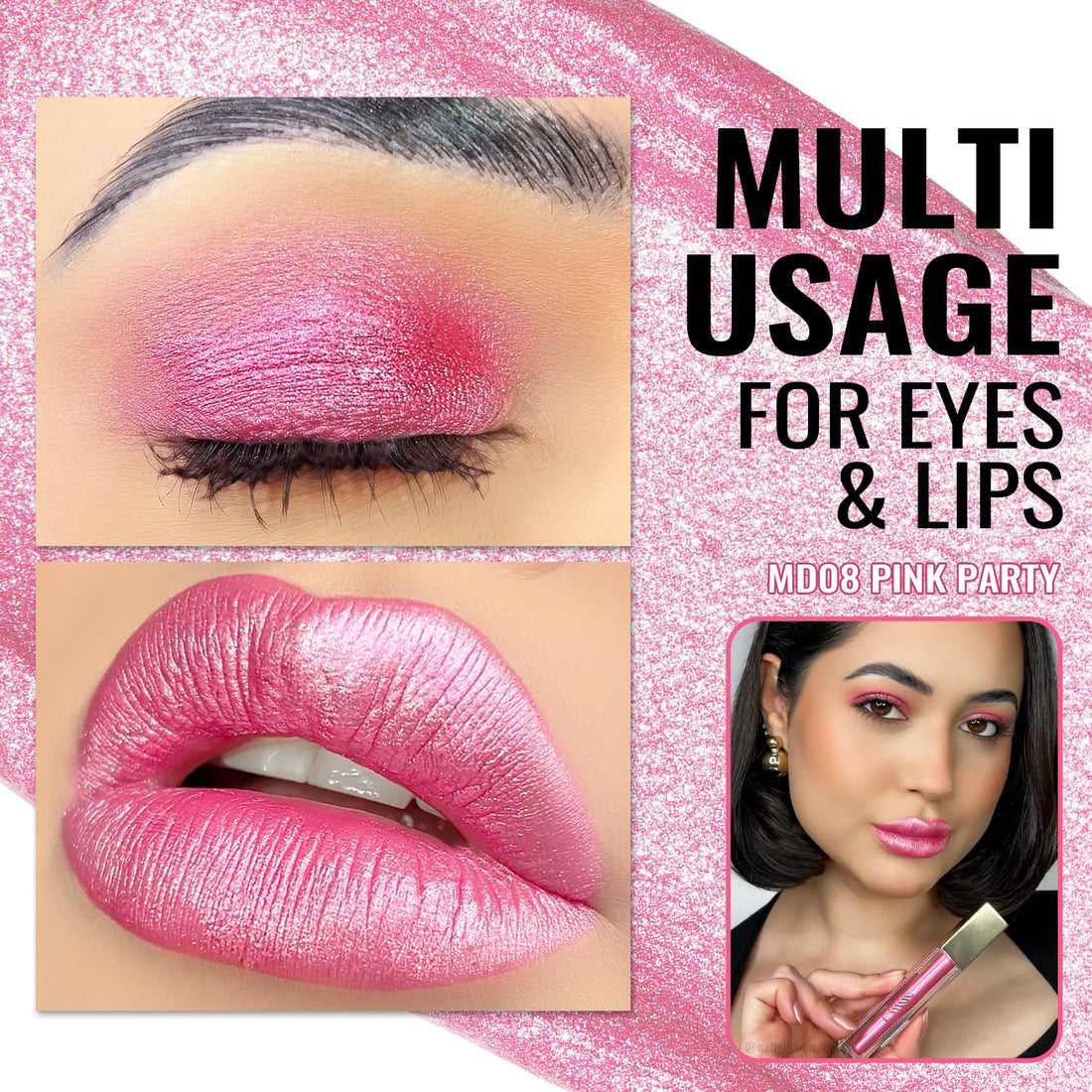 Oulac Metallic Diamond Shine Liquid Lip Gloss - Glitter Glossy for Lip & Eye, Long Lasting 24H + & Waterproof, Lightweight Lip Stain, 3D Metallic Finish, No Transfer, Vegan, 4.5ml,MD05 Loose Control Halalzen