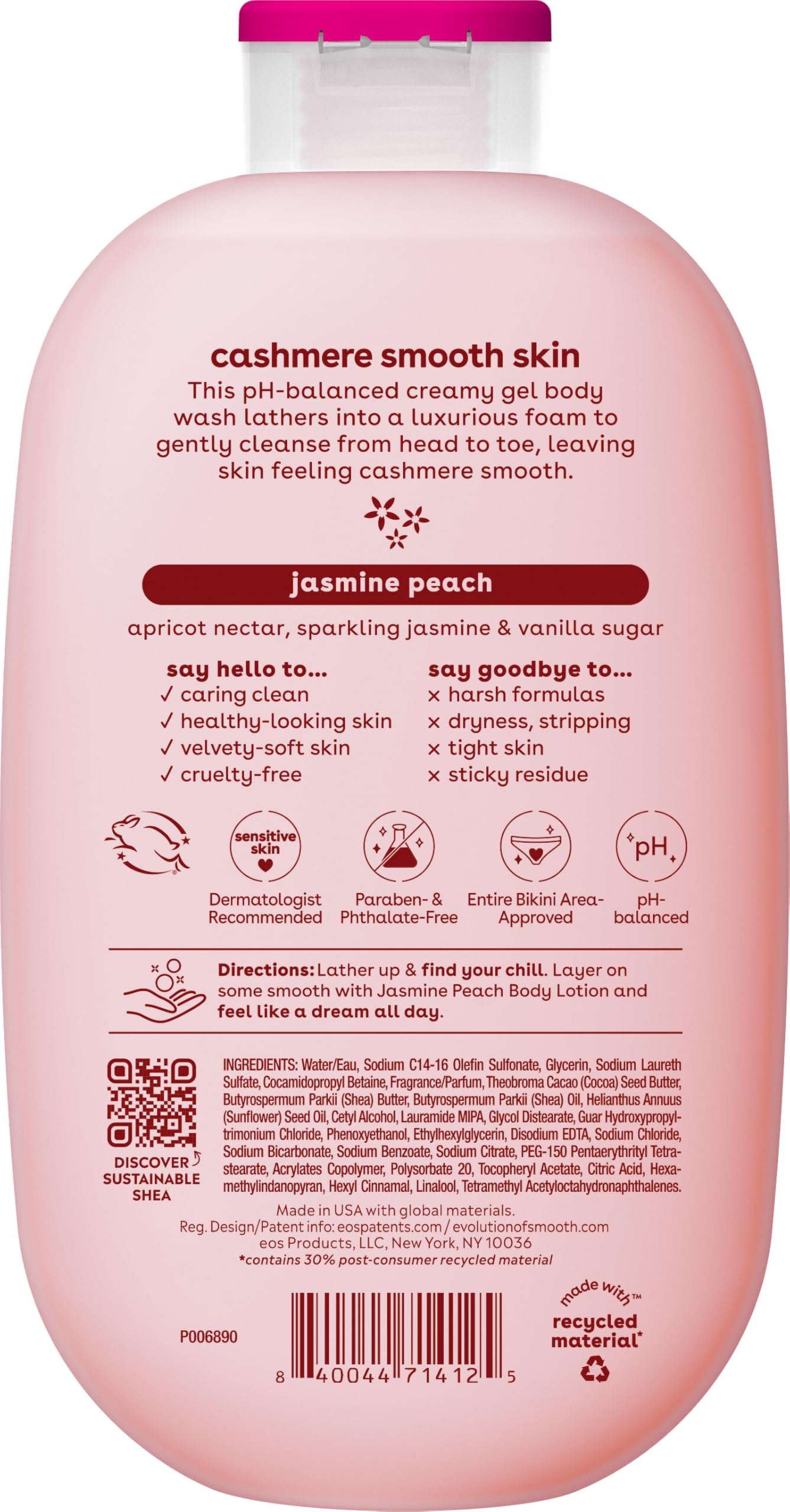 eos Body Wash, Vanilla, Moisturizing Creamy Gel Formula with Shea Butter, Glycerin, Vitamin E, pH Balanced, Sensitive Skin, Vegan, 16 fl oz