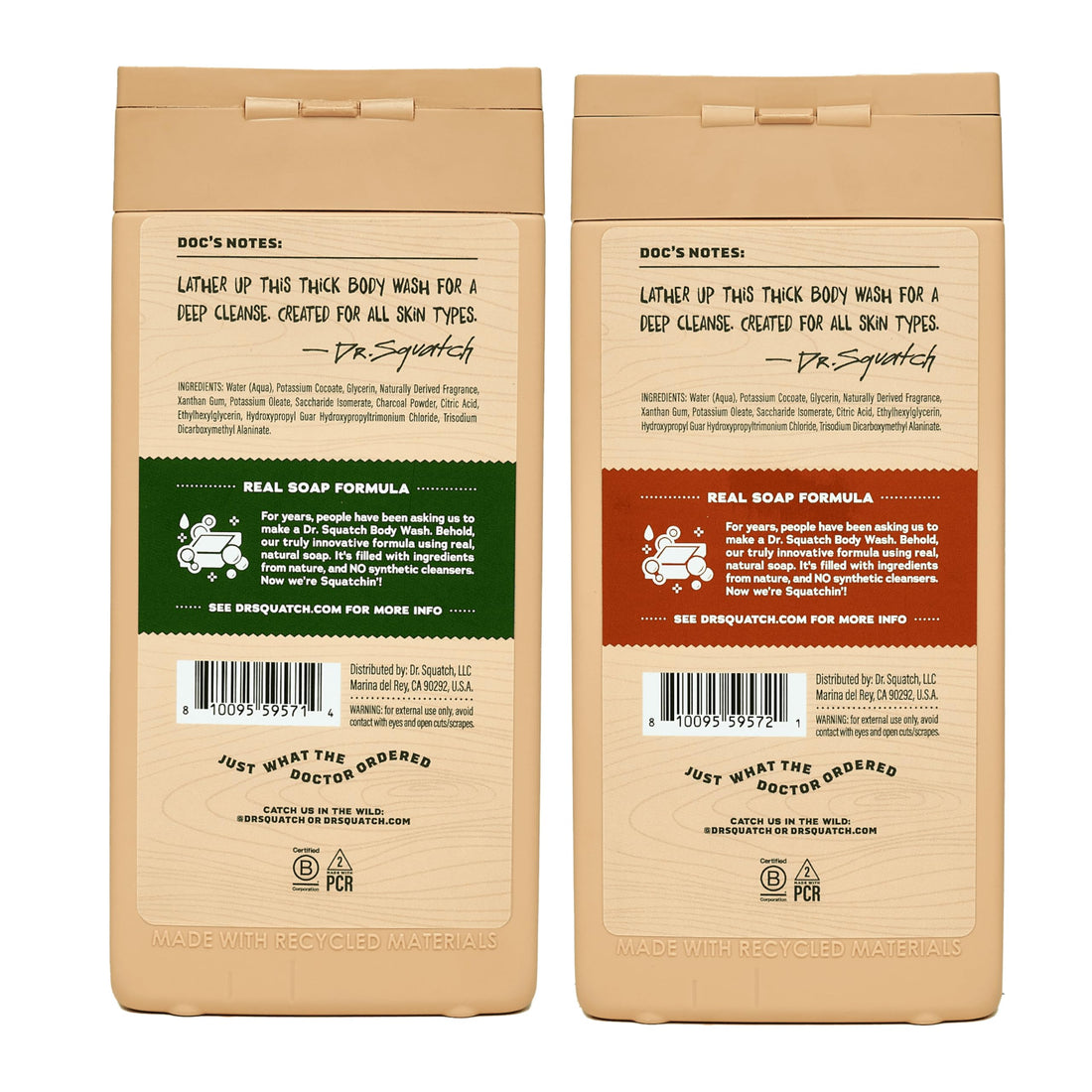 Dr. Squatch Natural Men's Body Wash Shower Gel - Cleansing, Nourishing, Long Lasting Scent, Moisturizing Body Wash for Men - Coconut Castaway + Wood Barrel Bourbon (14 oz, 2-Pack)