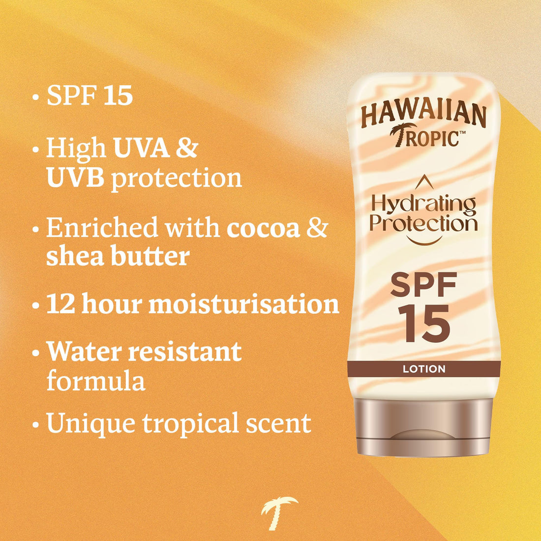 Hawaiian Tropic Hydrating Protection Sunscreen Lotion, Water Resistant SPF 30 UVA Plus UVB Protection Suncream, 12-Hour Moisturising Sun Lotion with Cocoa and Shea Butter, 180 ml