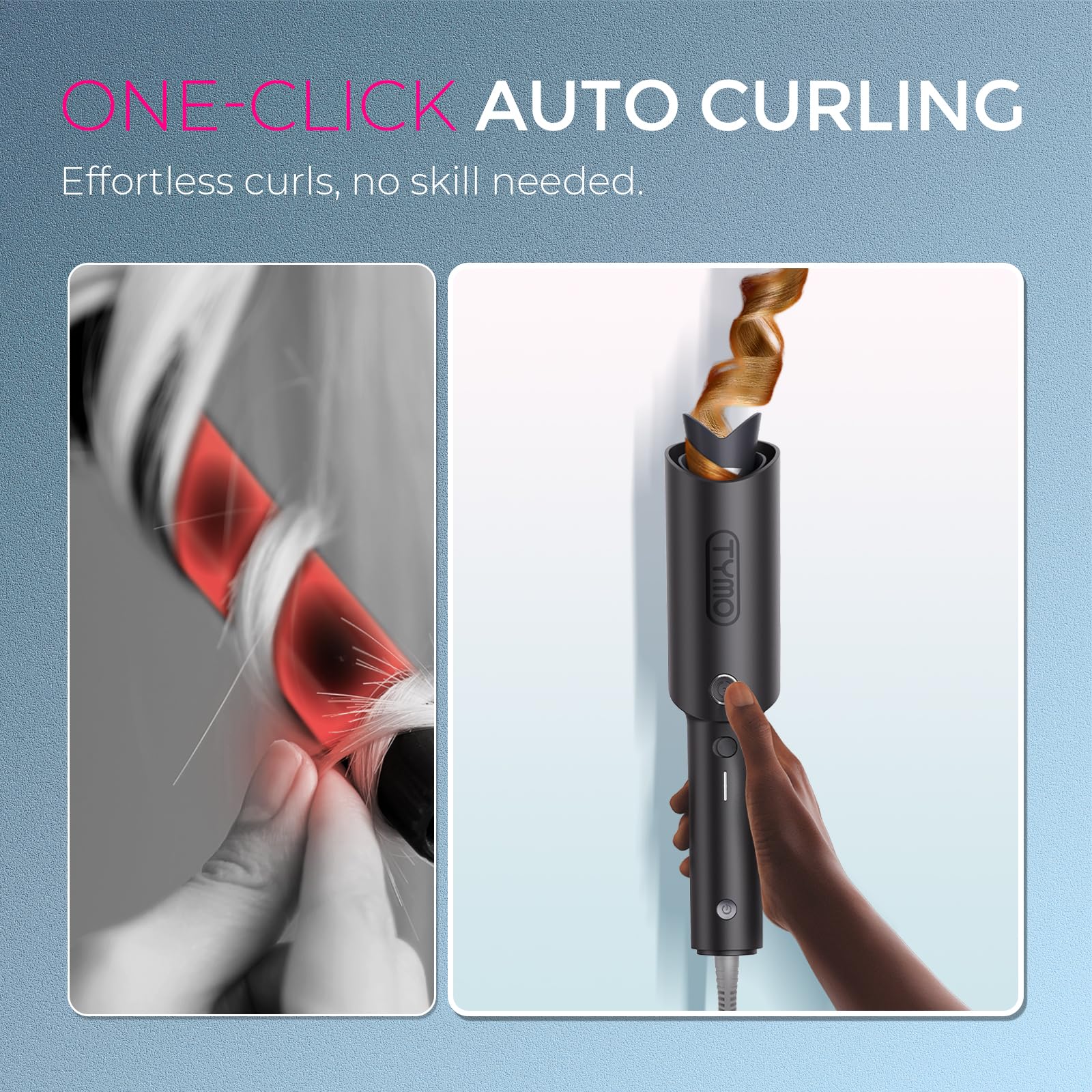 TYMO Hair Curler Automatic Rotating - CURLPRO, Beach Waves Curling Wand, Anti-Scald Curling Iron, Portable 500 Million Ionic, Dual Voltage & Lightweight for Travel, Ceramic Coating, Gray 1.25 inch Halalzen