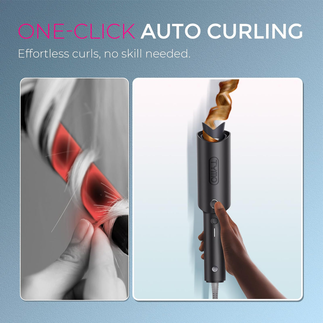TYMO Hair Curler Automatic Rotating - CURLPRO, Beach Waves Curling Wand, Anti-Scald Curling Iron, Portable 500 Million Ionic, Dual Voltage & Lightweight for Travel, Ceramic Coating, Gray 1.25 inch Halalzen