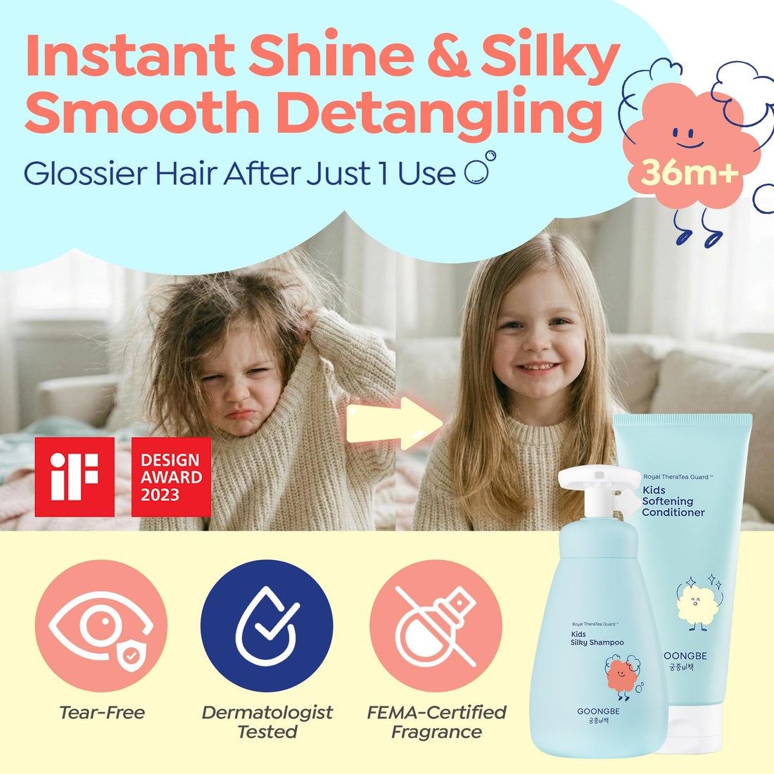 GOONGBE Kids Detangling Conditioner – Silicone-Free Softening for Frizzy Tangle-Prone Hair – Lightweight Non-Greasy with Triple Oil Complex (Macadamia, Sunflower, Oat), Allergen-Free 6.76 fl oz Halalzen