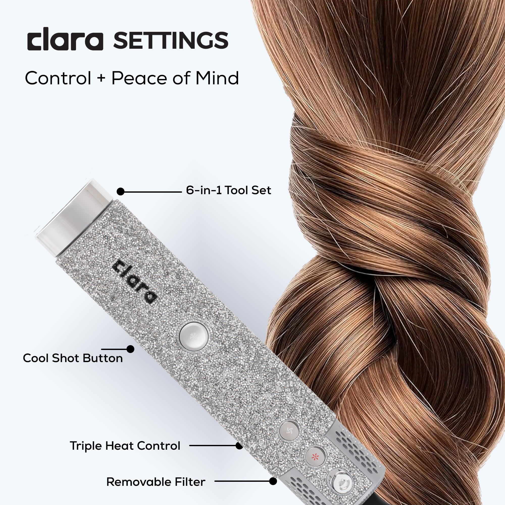 Clara 6-in-1 Gold Multi Styler with Auto-Wrap Curlers, Hair Dryer, & Brush (Round & Oval) for All Hair Types – 1500W Ionic Styling Tool for Frizz-Free Waves & Salon Blowouts Halalzen