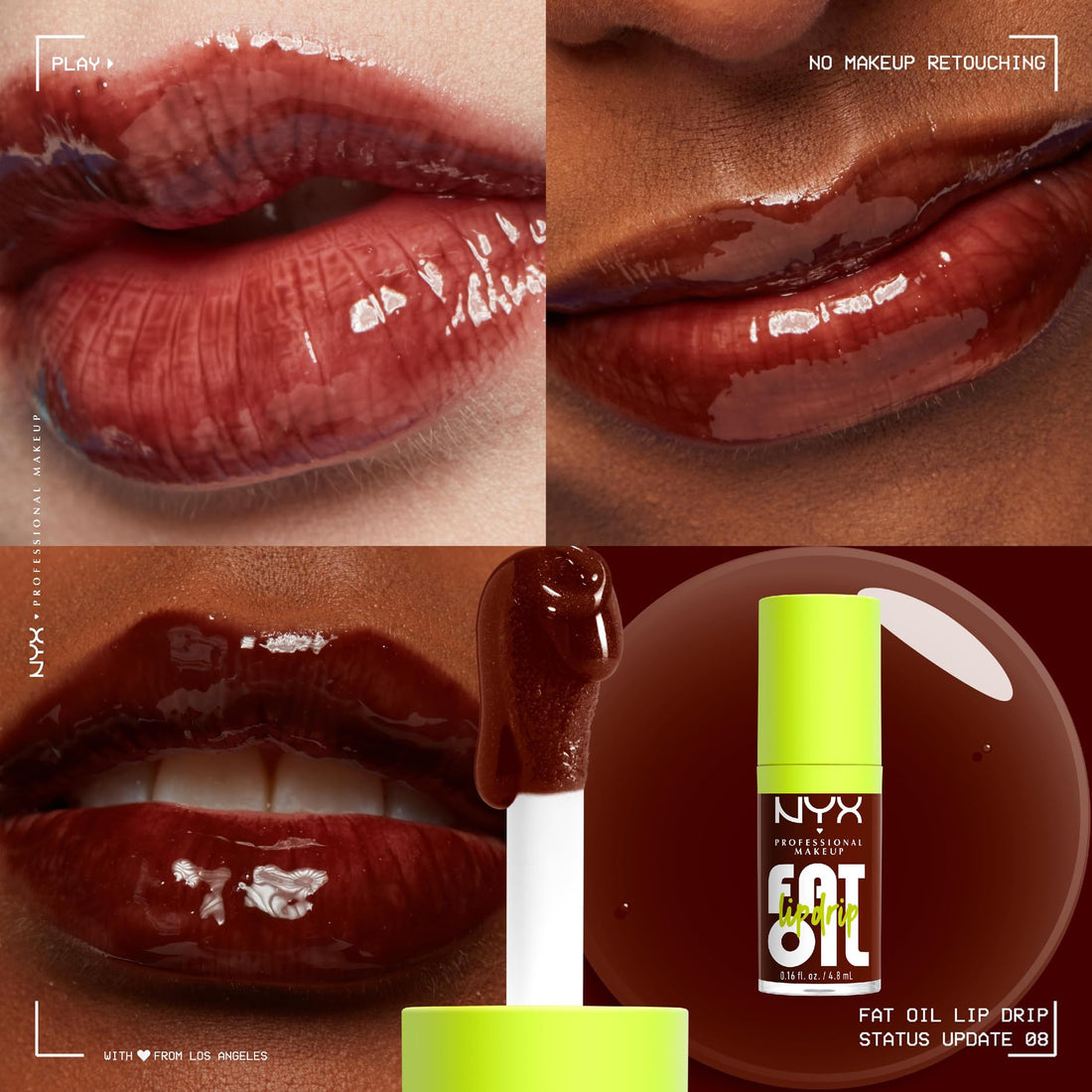NYX Professional Makeup Lip Oil, Fat Oil Lip Drip, High Shine Tinted Gloss, 12hr Hydrating Lip Treatment with Squalane, Non-Sticky, Vegan, Shade: Splash Of Cream