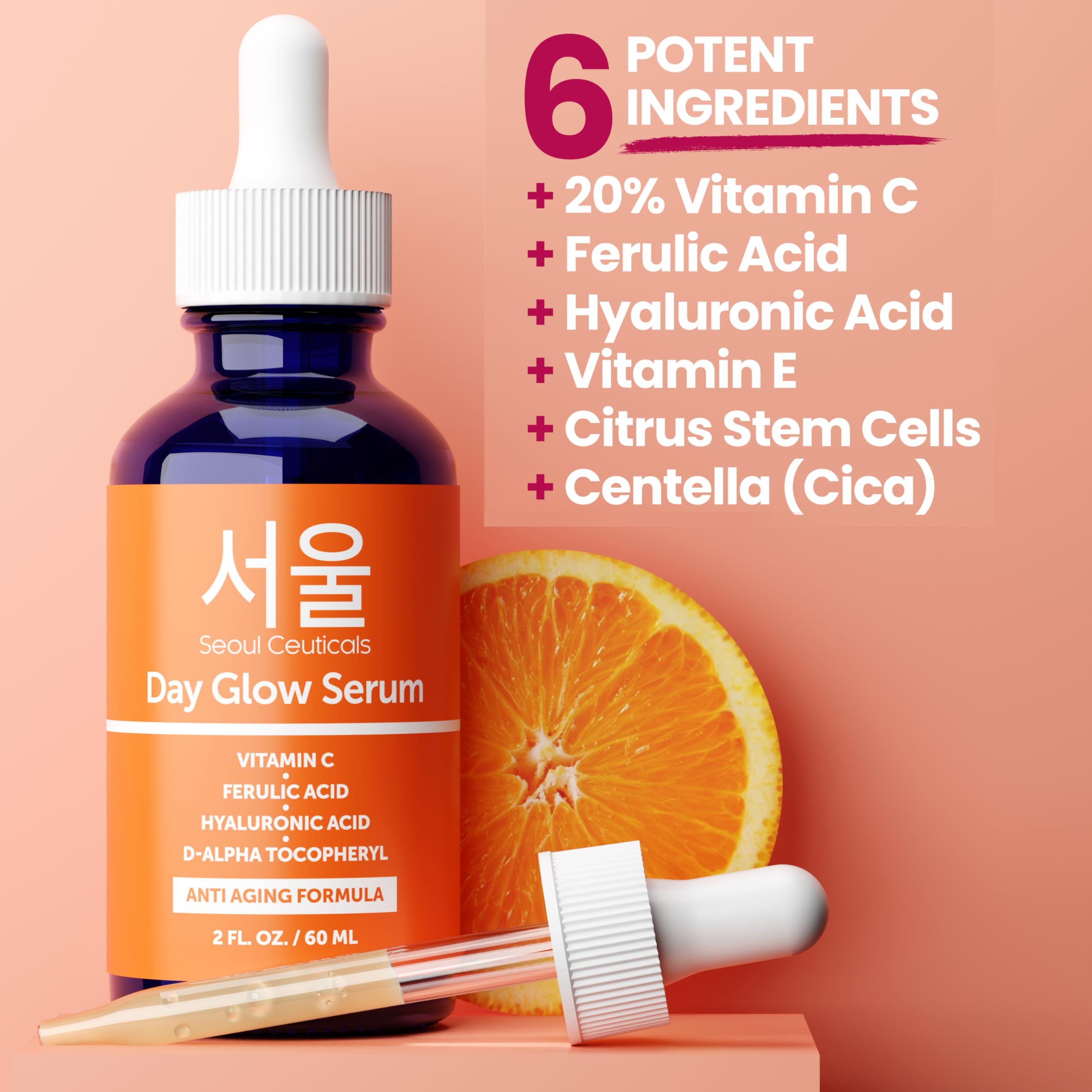 SeoulCeuticals Korean Skin Care 20% Vitamin C Hyaluronic Acid Serum + CE Ferulic Acid - Potent Anti Aging, Anti Wrinkle Korean Beauty 1oz Halalzen