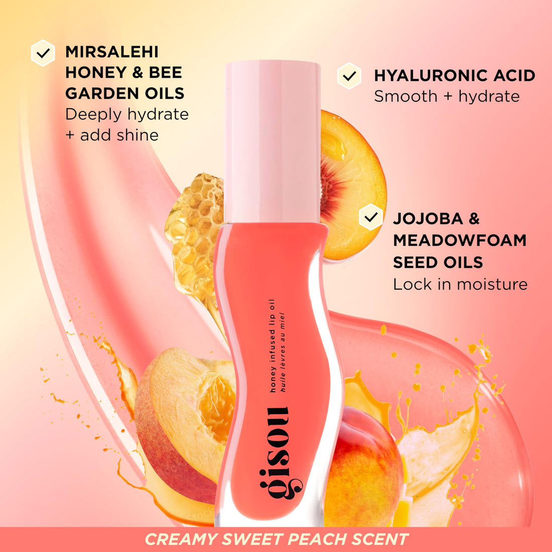 Gisou Honey Infused Lip Oil – Hydrating & Glossy Lip Oil with Jojoba Seed Oil, Non-Sticky Shine, Fresh Honey, 0.27 Fl Oz Halalzen