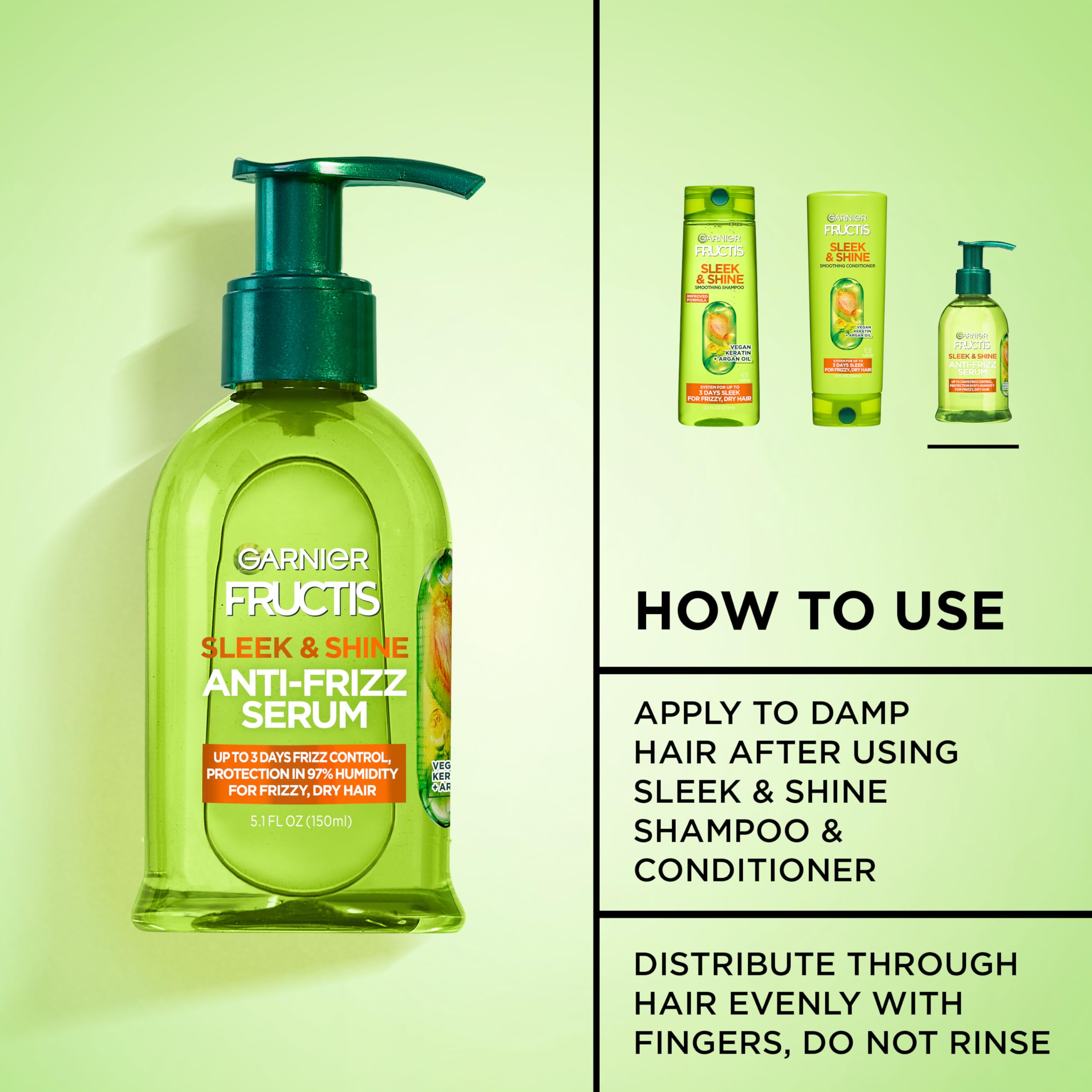 Garnier Fructis Sleek & Shine Anti-Frizz Serum for Frizzy, Dry Hair, Argan Oil, 5.1 Fl Oz, 1 Count (Packaging May Vary) Halalzen