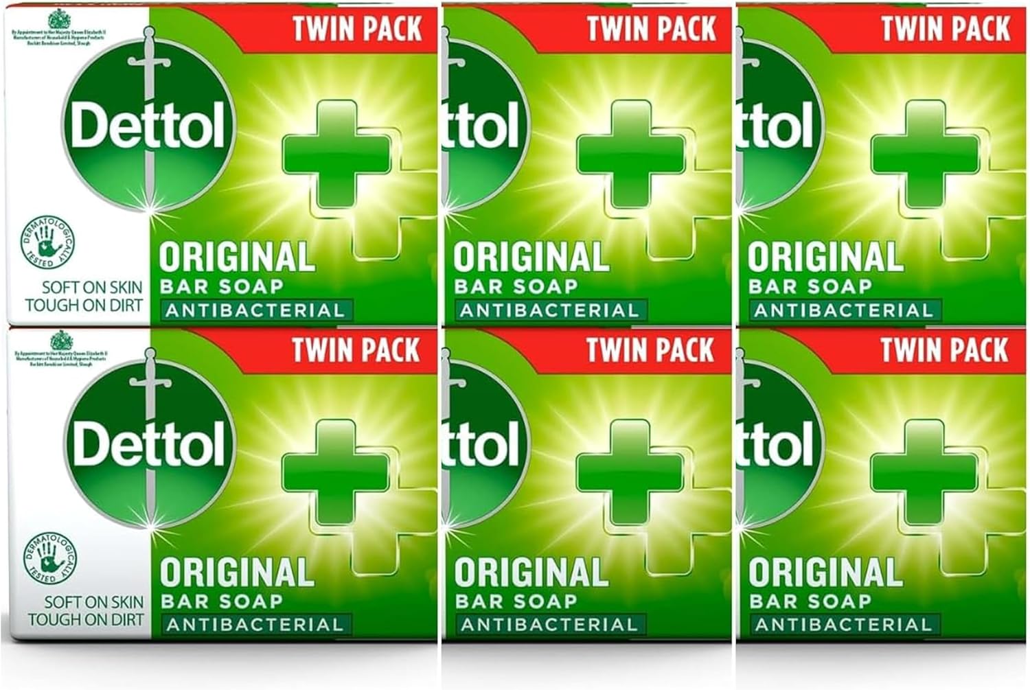 Original Anti-Bacterial Soap Bars 3x Family Twin Packs (6 x 100g) - Bundle Pack of Official Dettol Soap (Total 6 Bars) | Hand & Body Cleanser and Protector Halalzen
