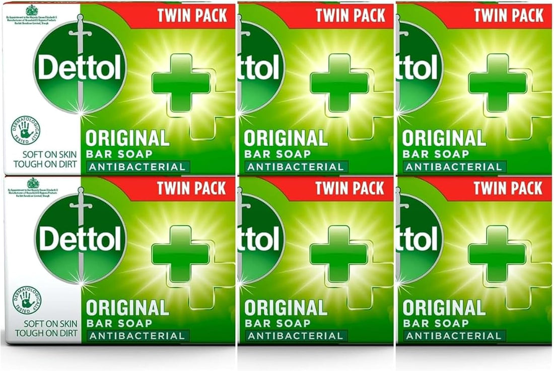 Original Anti-Bacterial Soap Bars 3x Family Twin Packs (6 x 100g) - Bundle Pack of Official Dettol Soap (Total 6 Bars) | Hand & Body Cleanser and Protector Halalzen