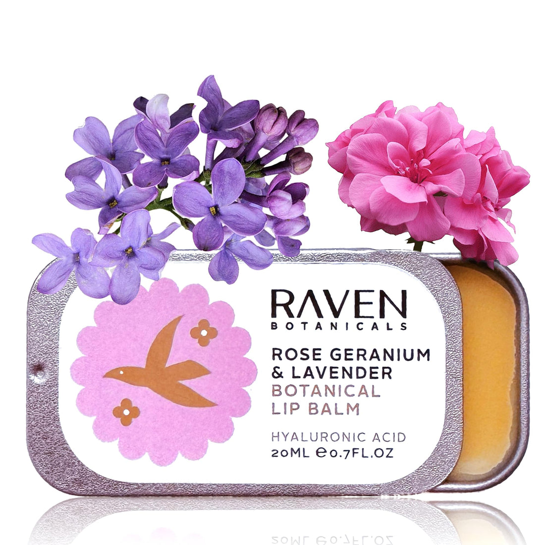 Raven Botanicals Natural Lip Balm Treatment, Hydration and Barrier Support, Organic Plant Extract Formula – Botanical Lip Balm 20ml (Rose Geranium)