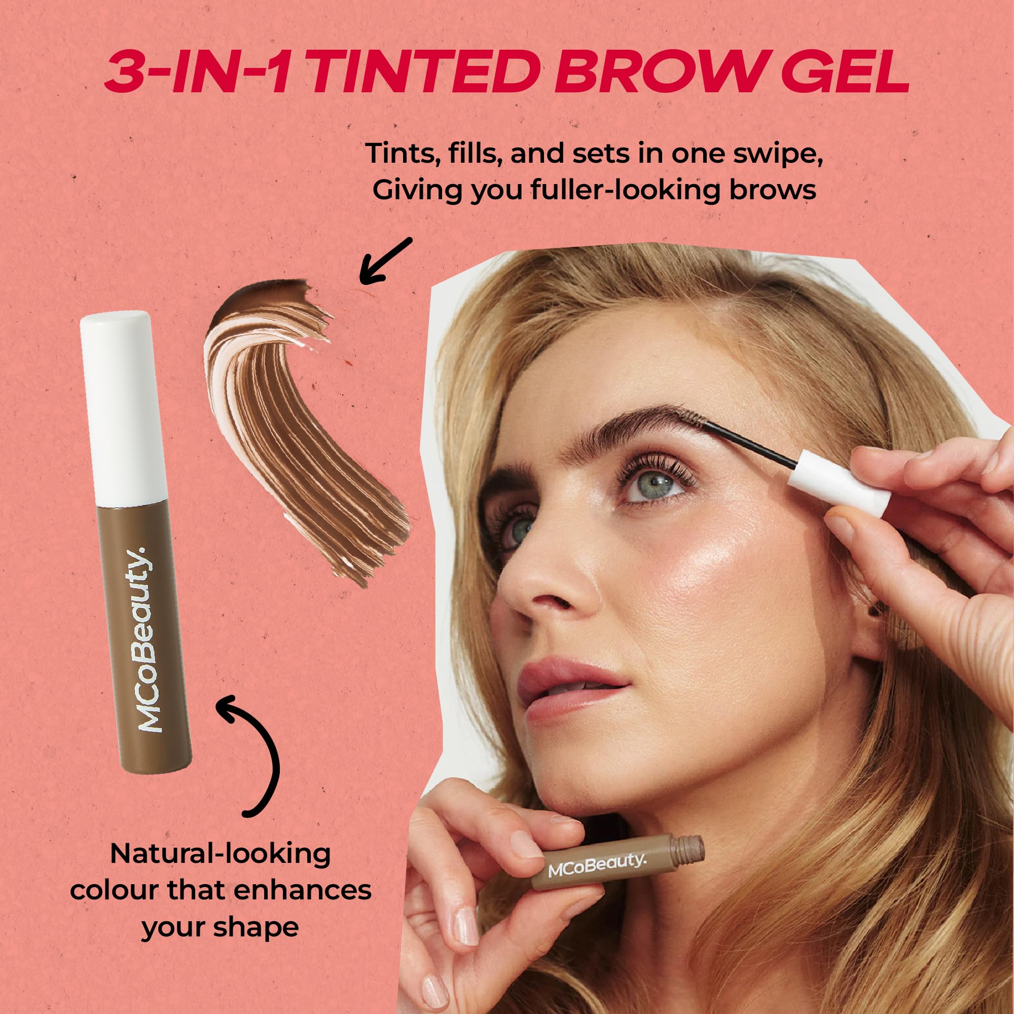 MCoBeauty - Magic Brows - Blonde Brow Gel - 3-in-1 Tinted Volumising Eyebrow Gel - Tints, Fills and Holds - Includes an Eyebrow Spoolie Brush - Formula for a Natural Looking Finish