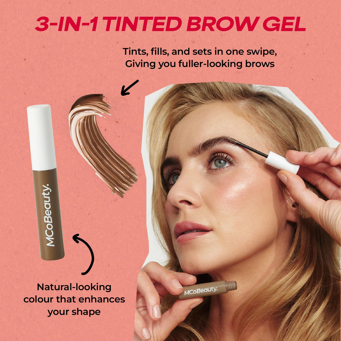MCoBeauty - Magic Brows - Blonde Brow Gel - 3-in-1 Tinted Volumising Eyebrow Gel - Tints, Fills and Holds - Includes an Eyebrow Spoolie Brush - Formula for a Natural Looking Finish