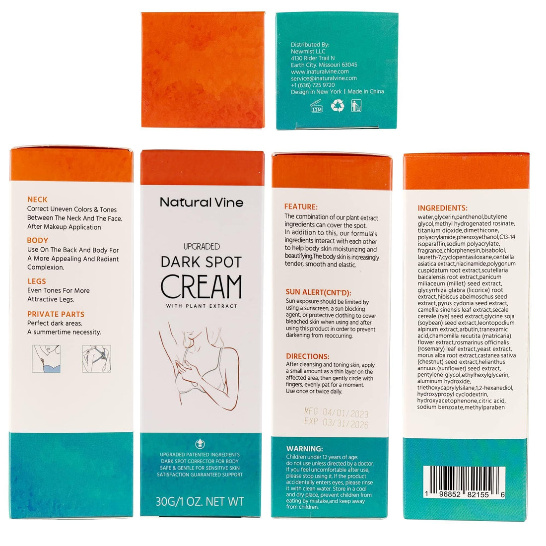 Natural Vine Dark Spot Corrector: Dark Spot Remover for Face Body in 4-8 Weeks - Instant Concealing & Age Brown Sun Faded Spot Remover Melasma Freckles Correcting with Niacinamide for Women & Men 60g Halalzen
