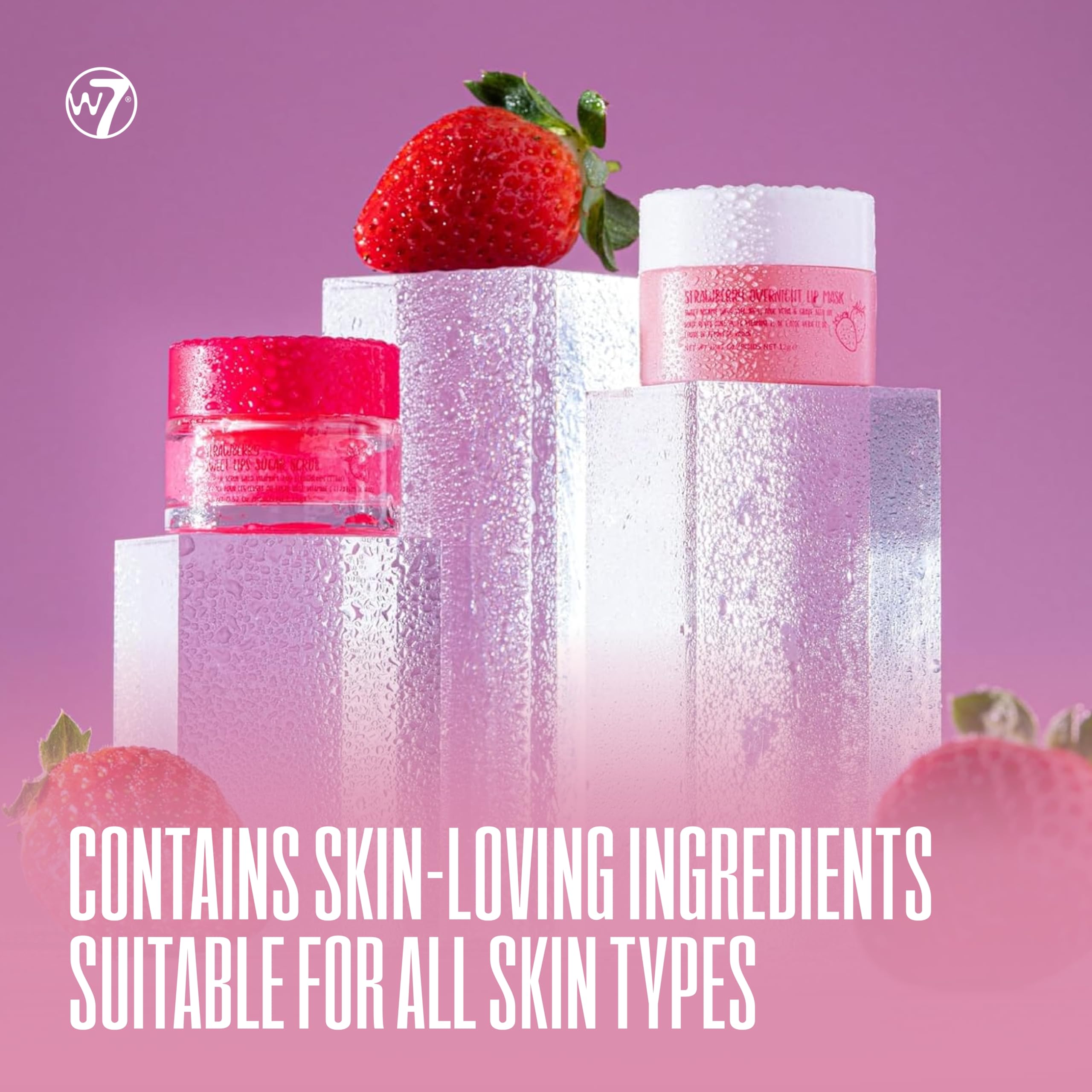 W7 Sweet Dreams Lip Scrub & Overnight Lip Mask Duo - 2 Piece Gift Set - Strawberry Flavour - Exfoliate, Condition, Soothe & Hydrate Halalzen