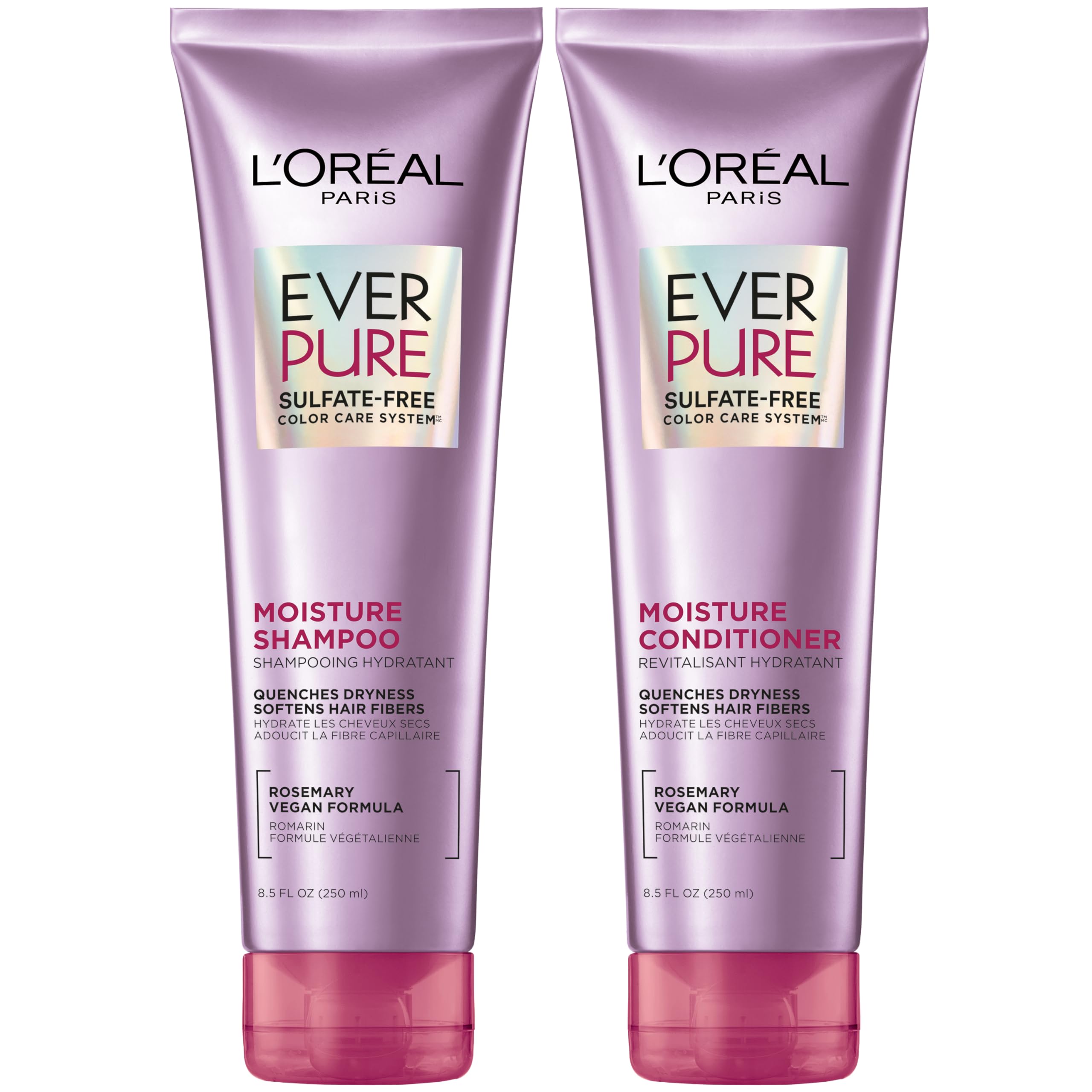 L'Oreal Paris Moisture Sulfate Free Shampoo and Conditioner Set, Hair Care for Color-Treated Hair with Rosemary Botanicals, EverPure, 1 Kit Halalzen