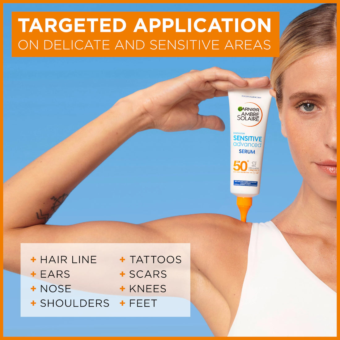 Garnier Ambre Solaire Sun Cream Spray SPF50+ Sensitive Advanced Sunscreen, Factor 50, Water Resistant, Non-Greasy, Fragrance-Free, Hypoallergenic, UVA UVB Protect with Ceramide, 150ml