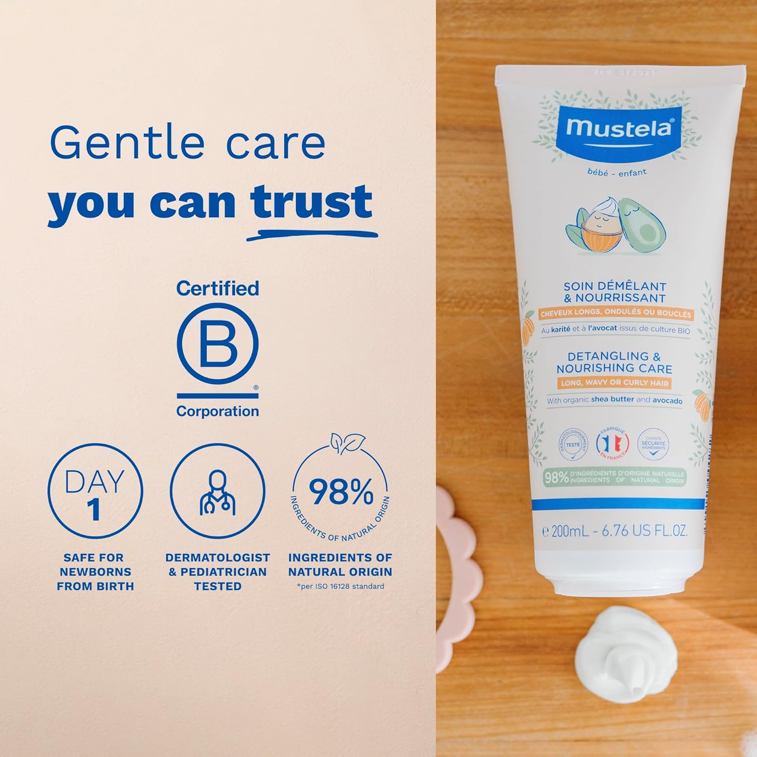 Mustela Detangling & Nourishing Conditioner - Natural Shea Butter & Avocado - Curly & Frizzy Hair - Dermatologist-tested & safe for Babies and Kids - 6.76 US Fl. Oz. Halalzen