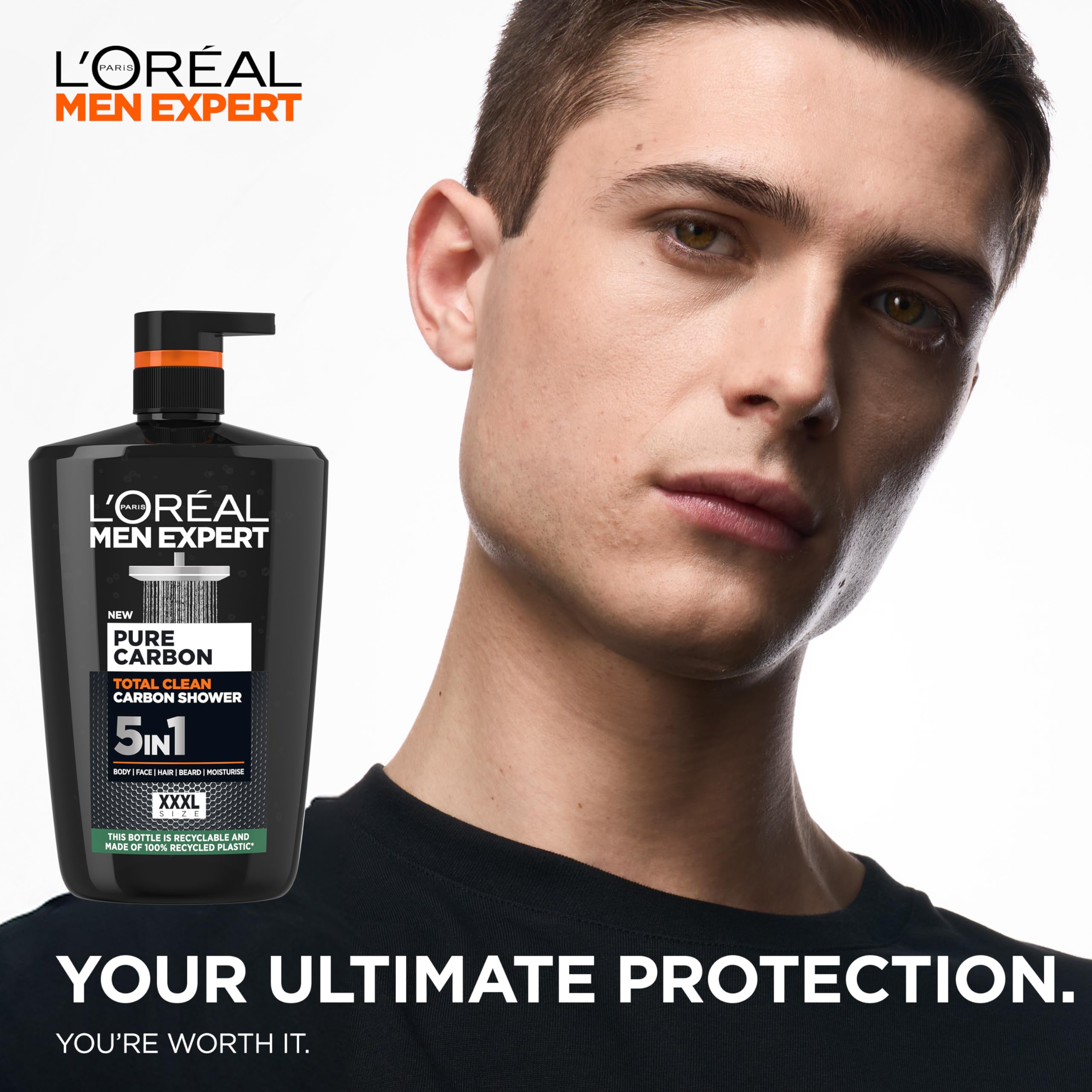 L'Oréal Men Expert, Pure Carbon, 5-in-1 XXXL Shower Gel, A Total Action Body, Face, Hair Wash, Shave and Moisturiser Powered By Carbon, Total 5-in-1 Action, Large 1L Pump