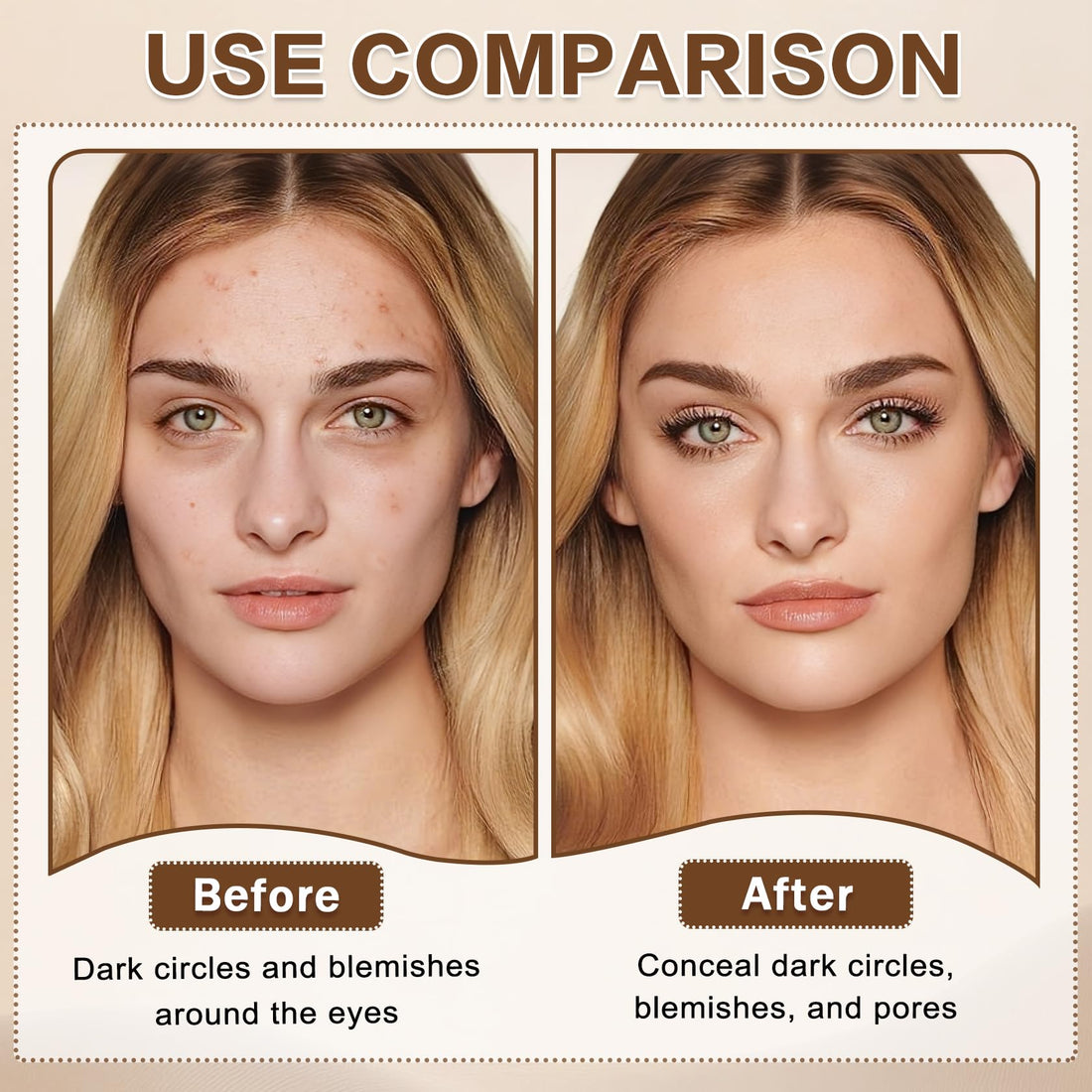 Under Eye Corrector for Dark Circles and Wrinkles,Double-ended Cream Concealer Stick & Liquid Concealer for Older Women,Hydrating,Long-lasting Wear,Concealers & Neutralizing Makeup（02 Beige） Halalzen