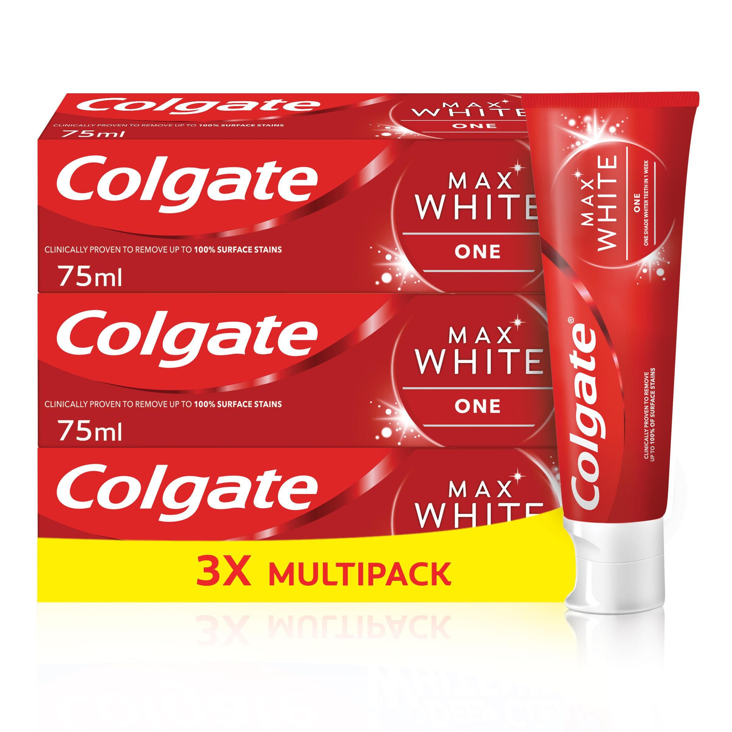 Colgate Max White Optic Toothpaste 4X75ml - Teeth Whitening Toothpaste - Clinically Proven Formula - Removes up to 100% of Surface Stains - Optic Brighteners Instantly Whiten Teeth