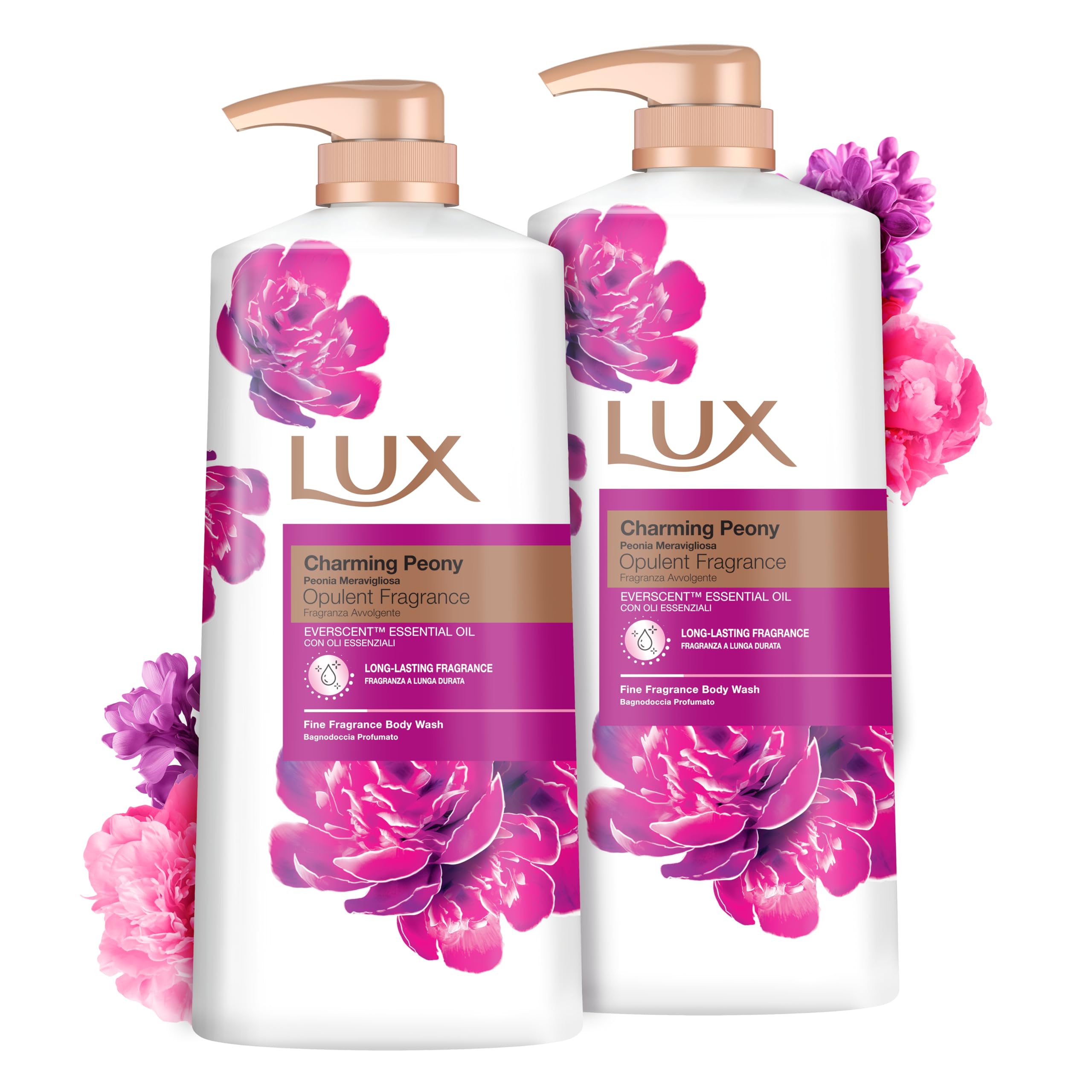 LUX Charming Peony Body Wash with Orange Oil - Men's & Women's Aromatic, Long-Lasting Fine Fragrance Shower Gel, Nourishing Body Cleanser, Aromatic Fragrance Bath Soap - Pack of 1, 1L