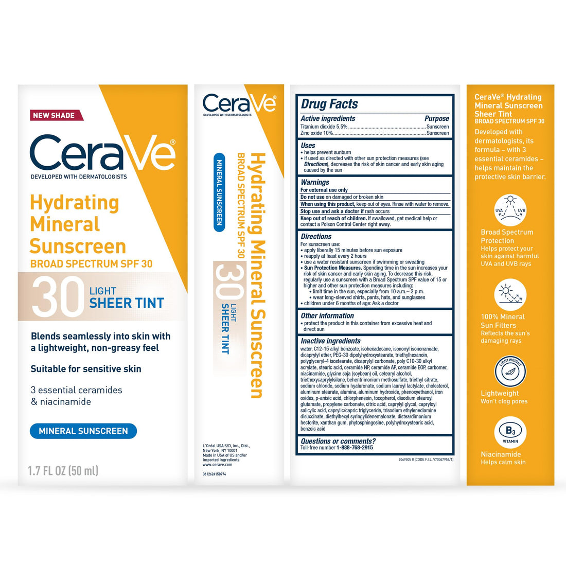 CeraVe Hydrating Mineral Sunscreen SPF 30 with Sheer Tint, Tinted Mineral Sunscreen with Zinc Oxide & Titanium Dioxide, Blends Seamlessly For Healthy Glow, Medium, 1.7 Fluid Ounce Halalzen