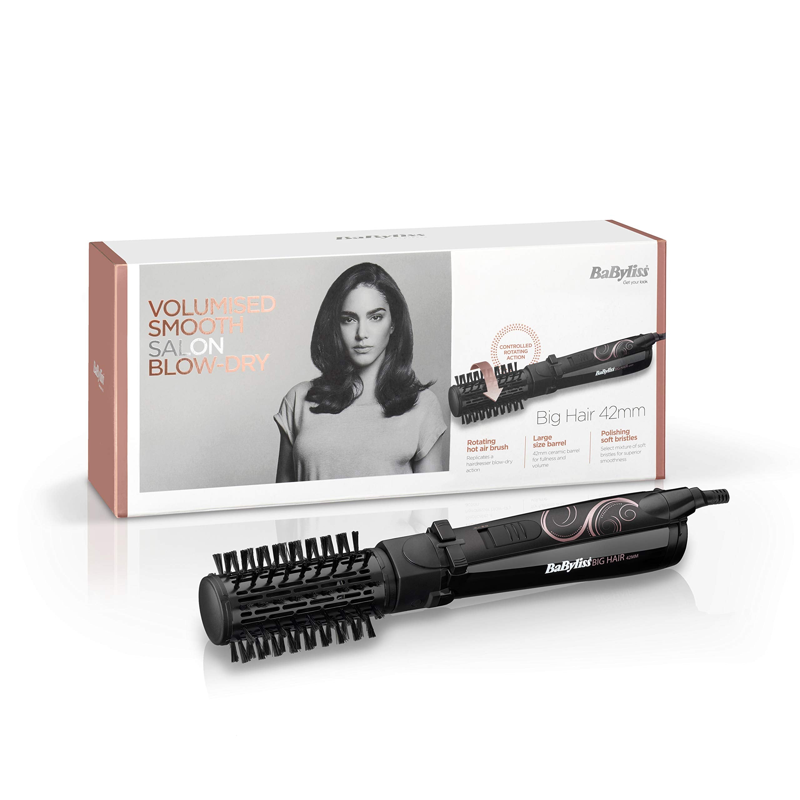 BaByliss Big Hair Rotating Hair Dryer Brush - Dry and Style in One Step, 2 Speeds & Alternating Directions, Ionic Frizz-Control, 50mm Barrel, Black, 2885U Halalzen