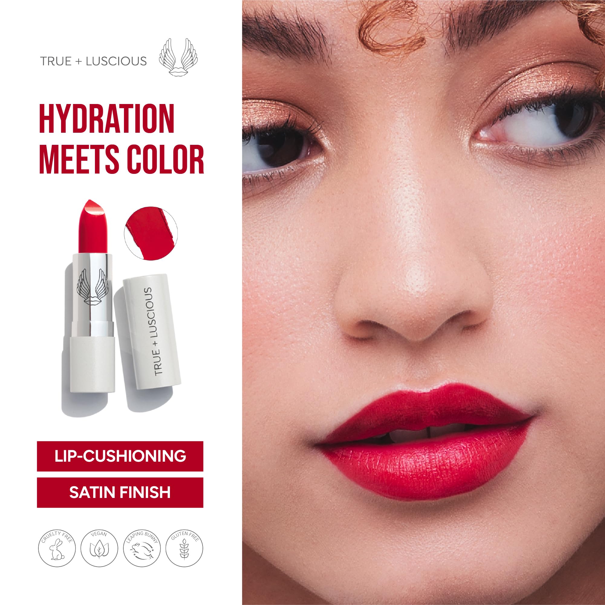 True + Luscious Super Moisture Lipstick | Sheer Cream Lip Color for Lasting Hydration | Hyaluronic Acid Konjac Root Powder | Vegan Cruelty-Free Gluten-Free Flatters All Skin Tones | Pink Sugar