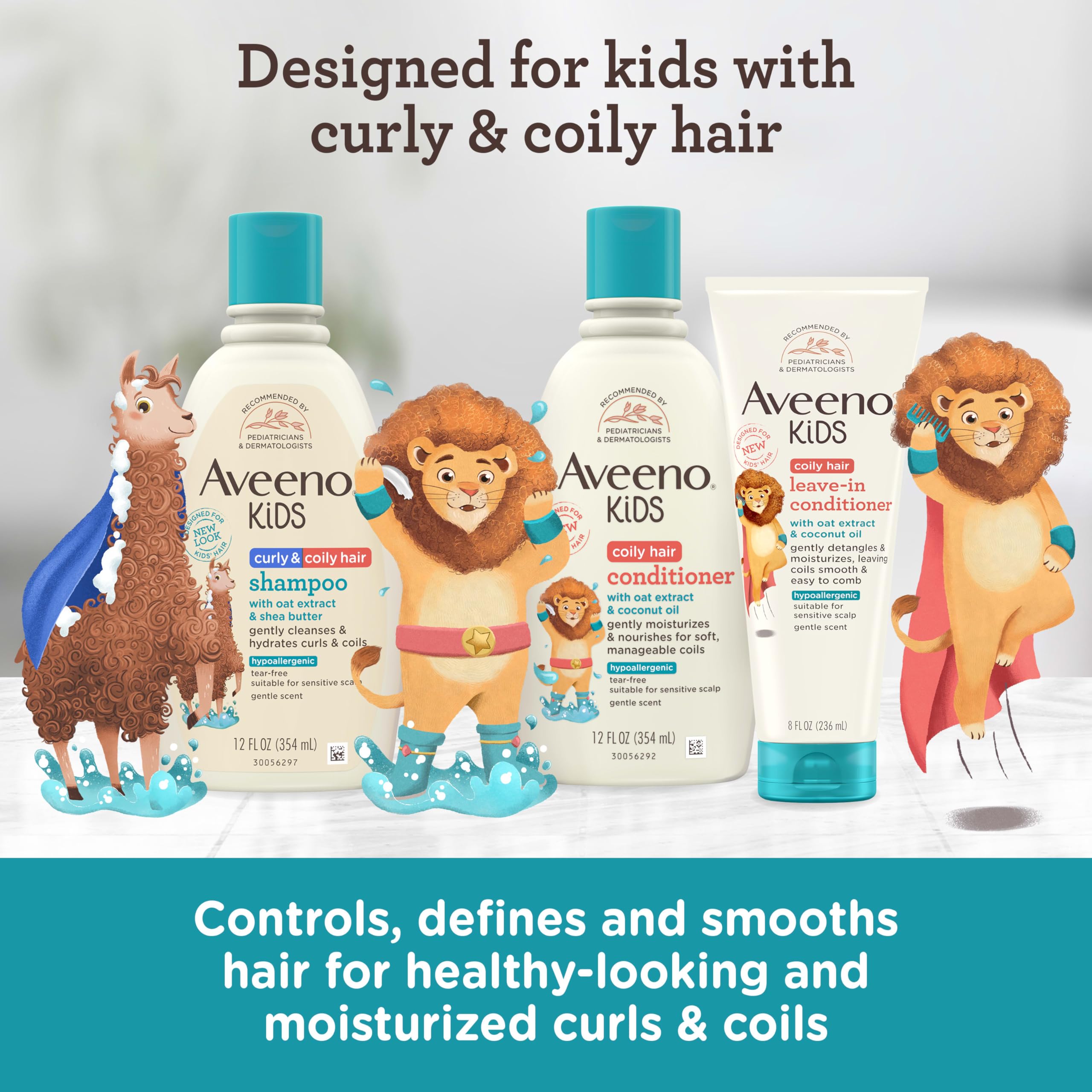 Aveeno Kids Coily Hair Leave-In Conditioner, Toddler Leave-In Conditioner for Sensitive Scalps Gently Detangles & Moisturizes Leaving Natural Curls & Coils Smooth, Hypoallergenic, 8 fl. oz Halalzen