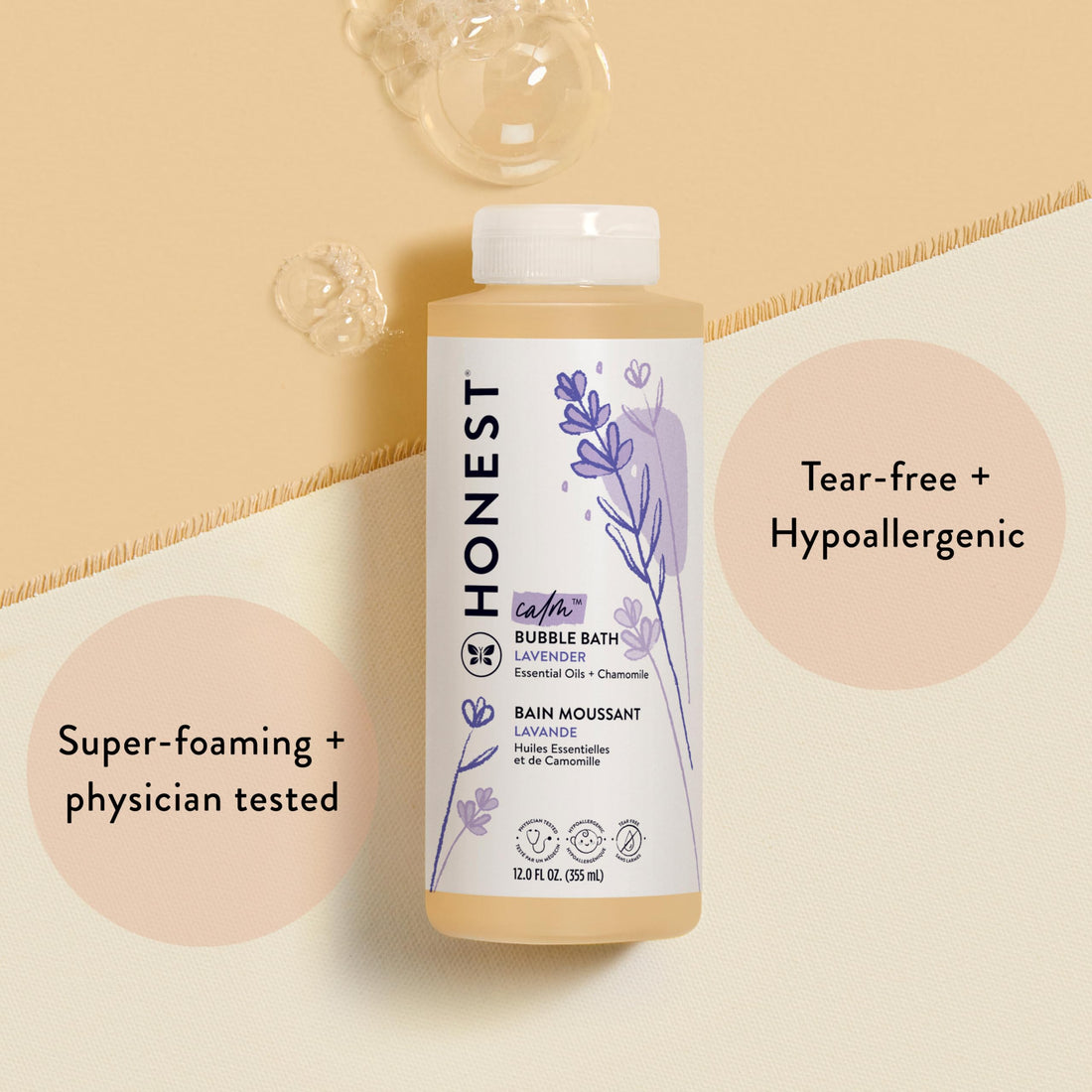 The Honest Company Foaming Bubble Bath & Baby Wash, Tear-Free, Hypoallergenic, Natural Formula, Lavender Calm Scent, 12 fl oz Halalzen